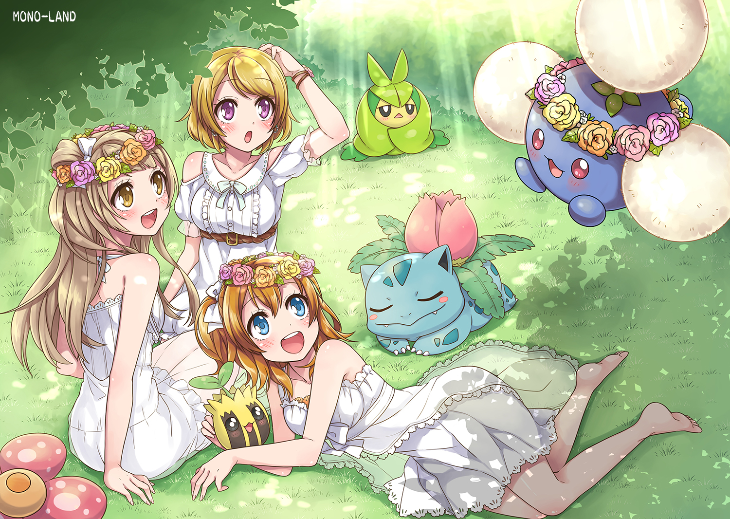 Kotori Minami and Pokémon in a Forest HD Wallpaper