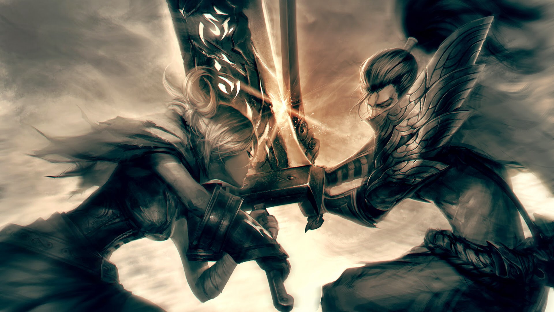 Riven from League of Legends clashing swords HD Wallpaper