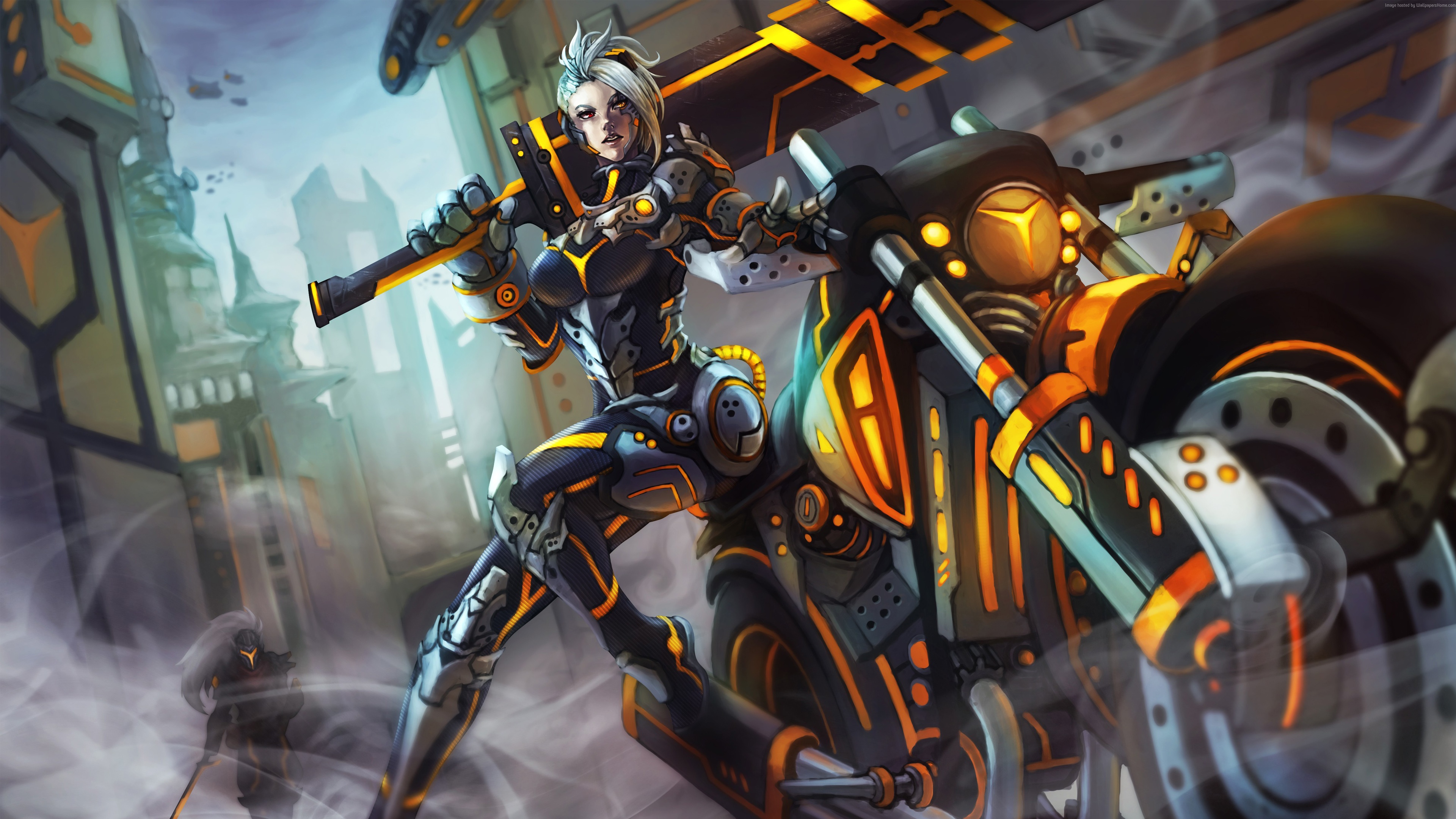 Riven from League of Legends on a motorcycle HD Wallpaper