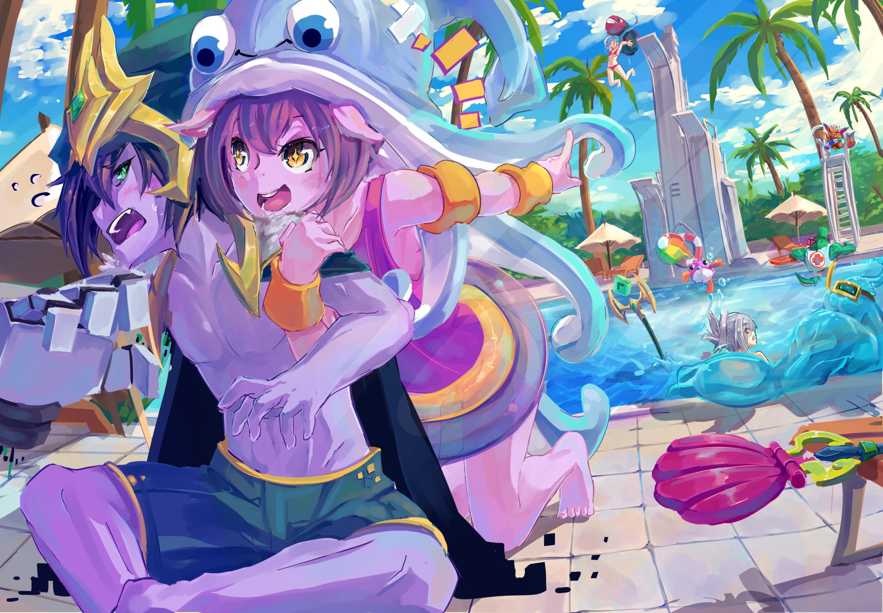 Pool Party Riven and friends at a resort HD Wallpaper