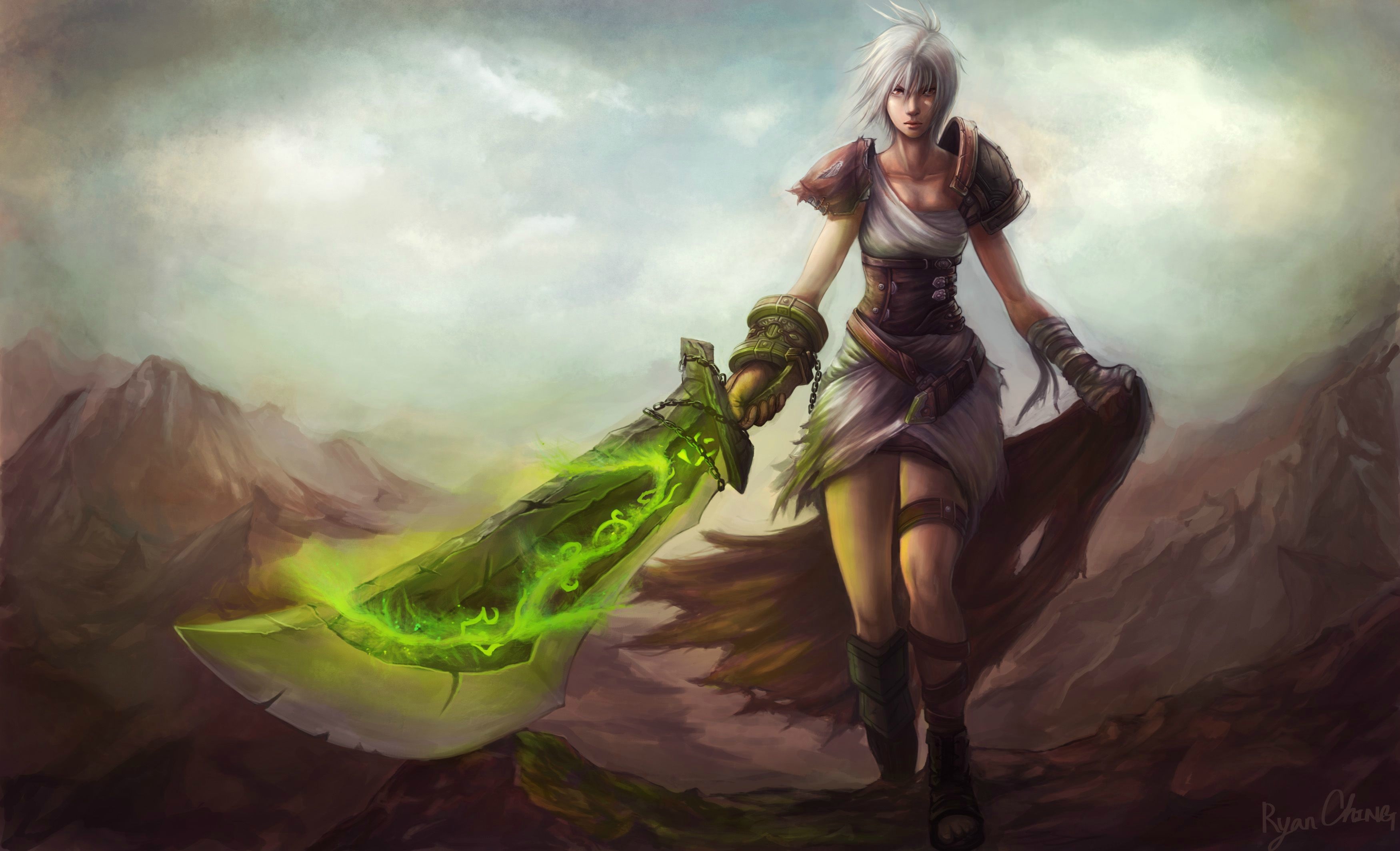 Riven from League of Legends with a glowing sword HD Wallpaper