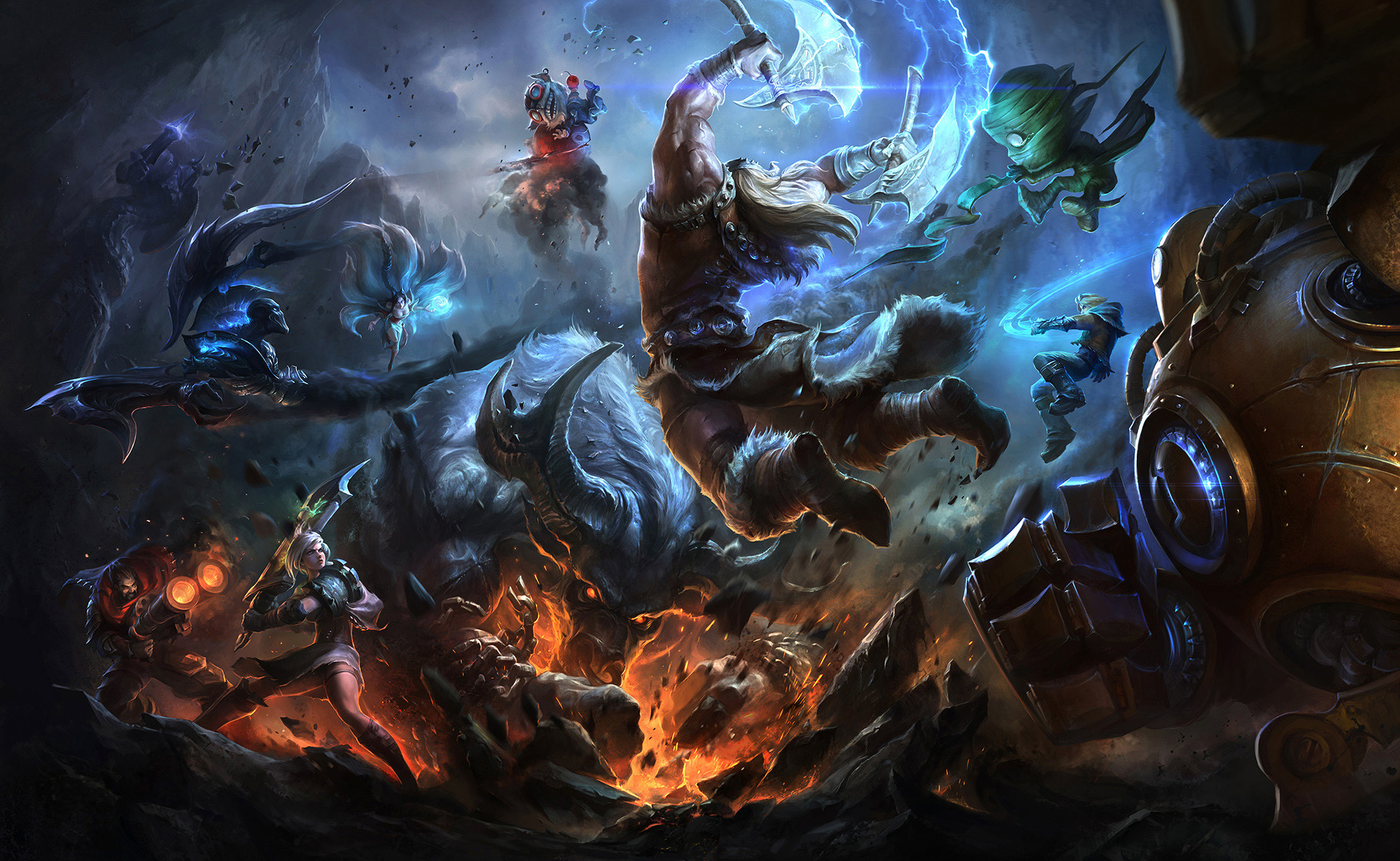 League of Legends characters in battle HD Wallpaper