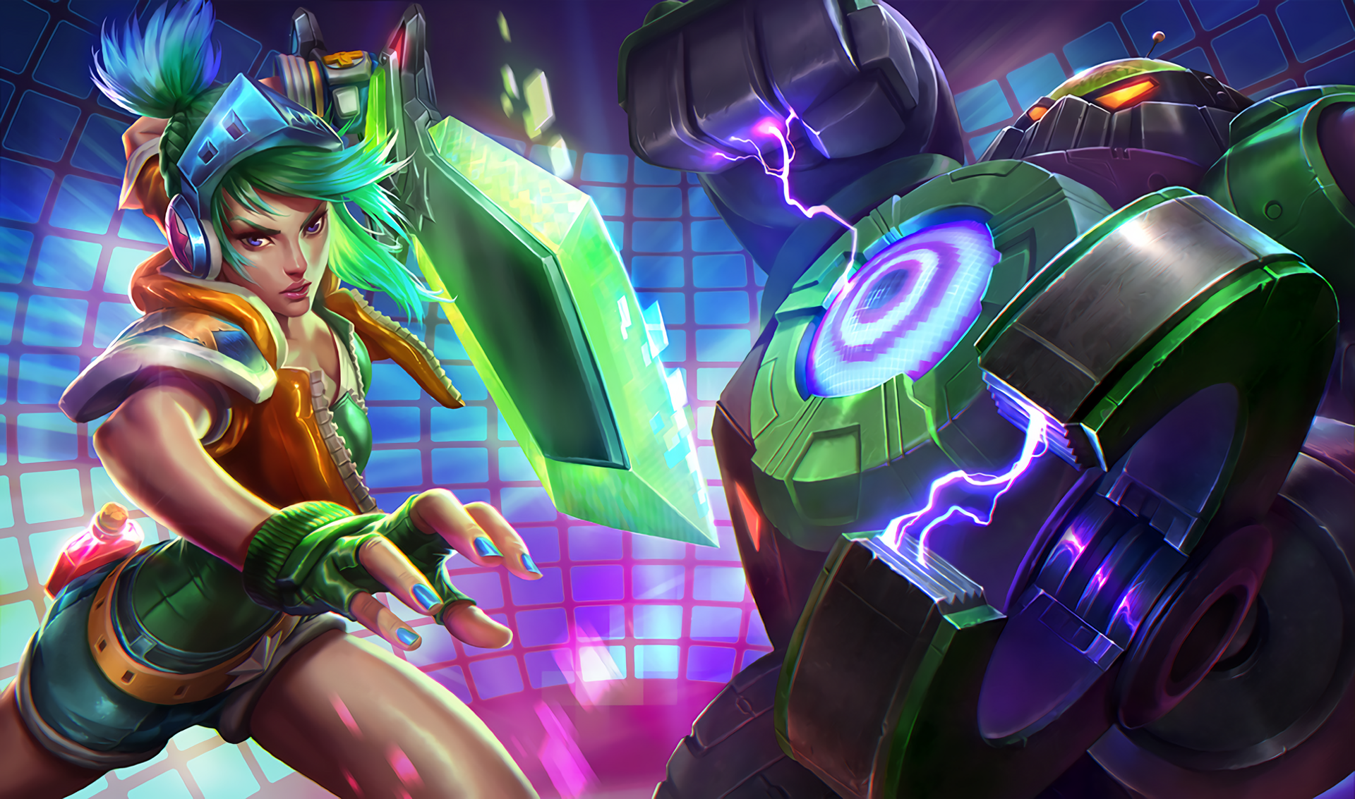 Riven from League of Legends fighting a robot HD Wallpaper