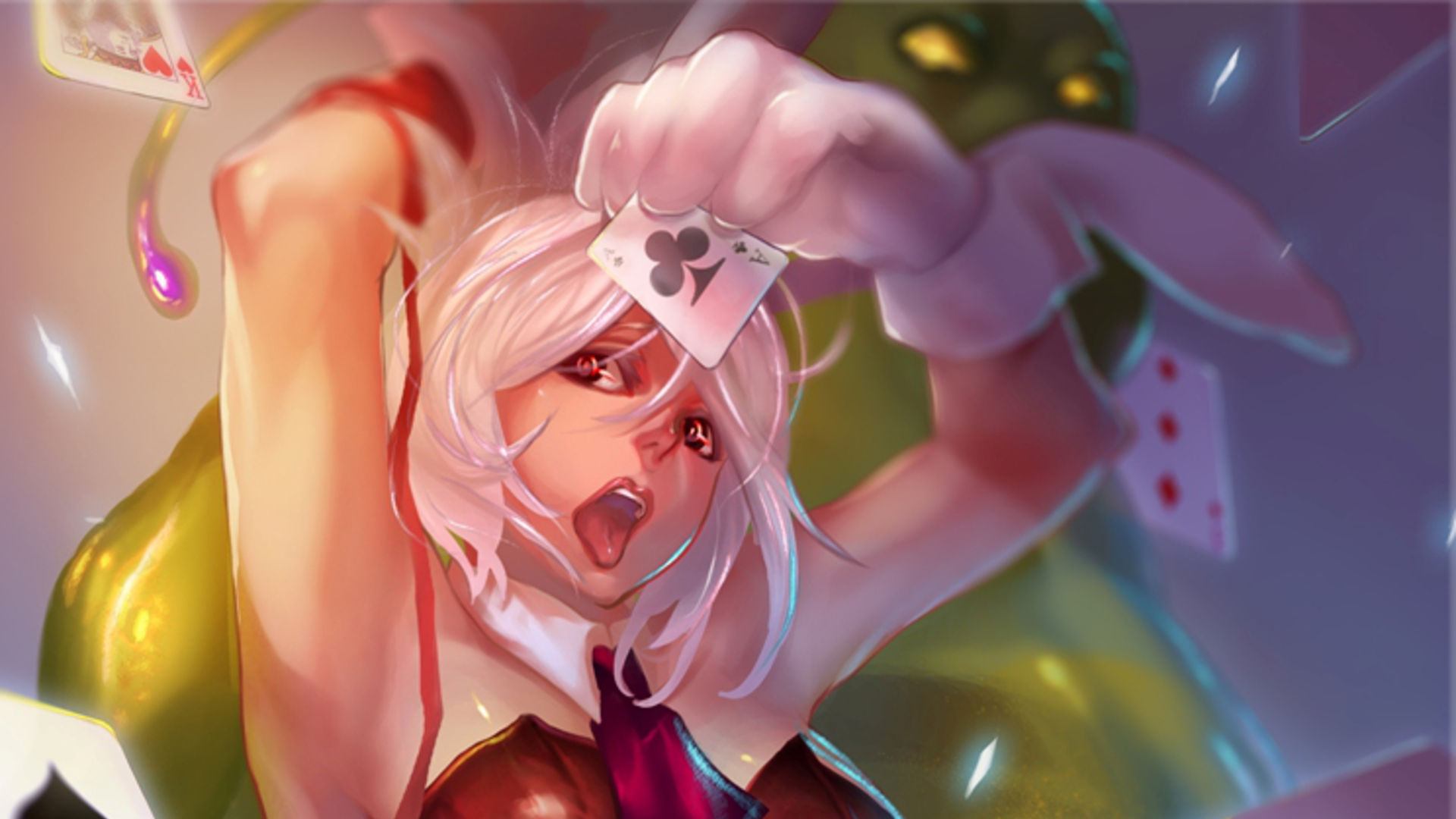 Riven from League of Legends holding playing cards HD Wallpaper