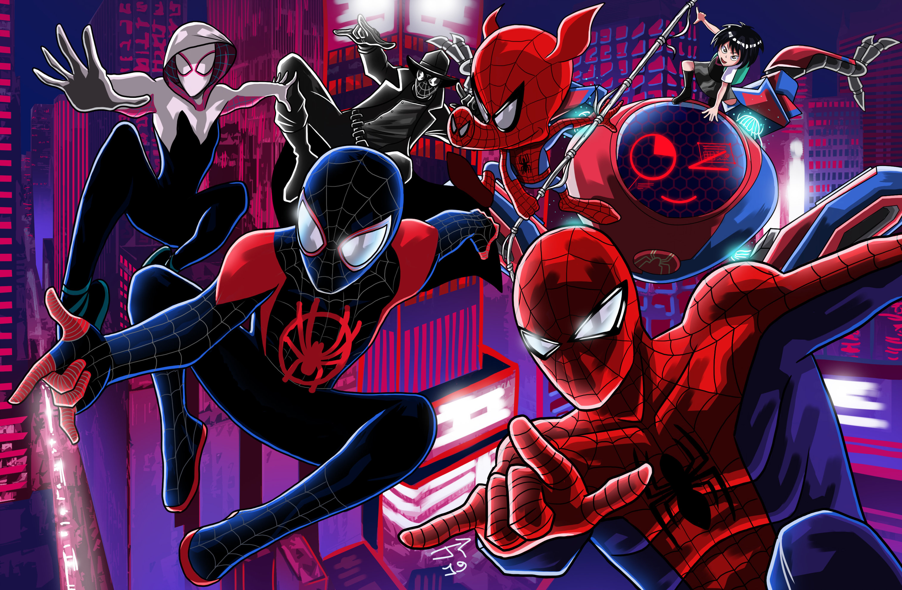 Miles Morales Swinging Through Cityscape HD Wallpaper