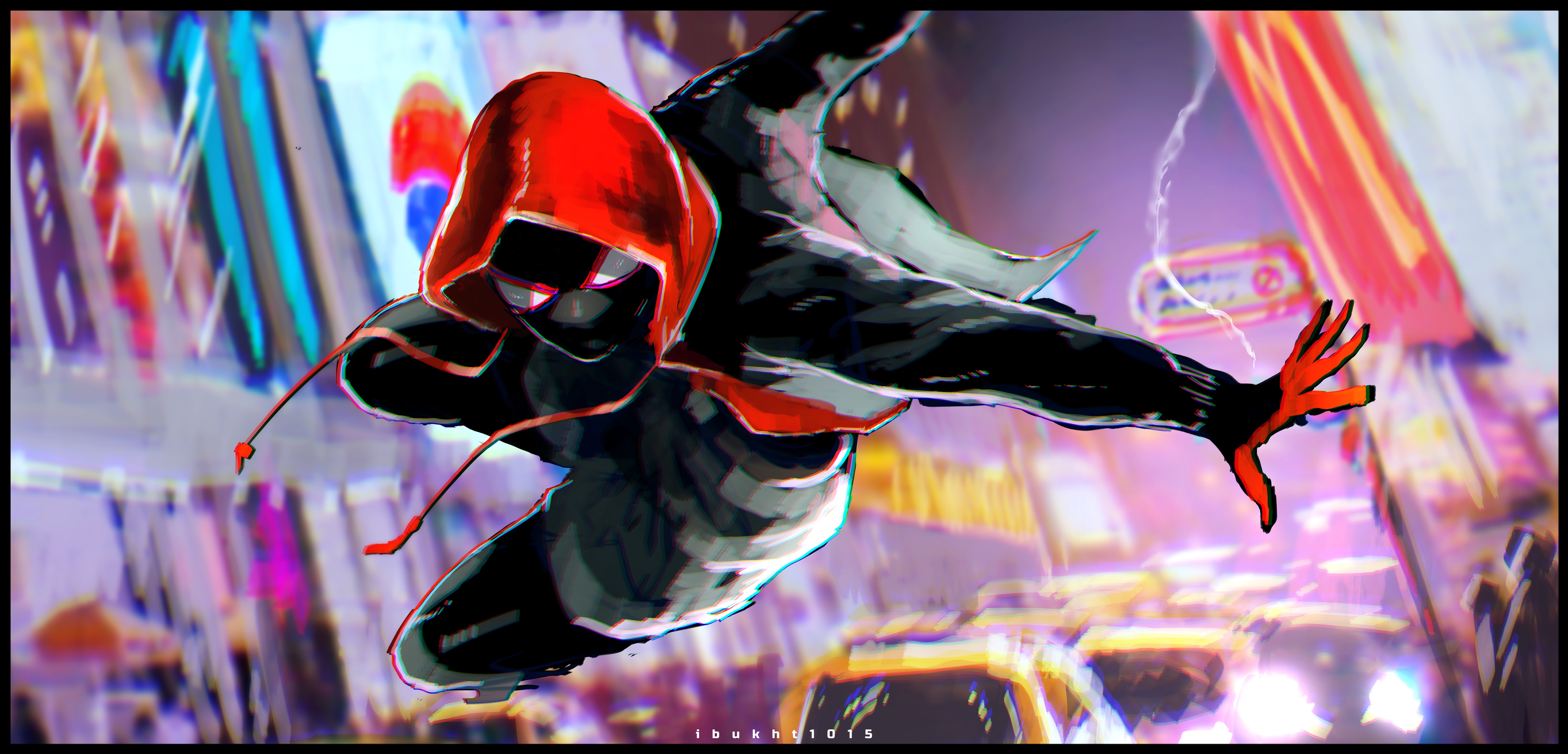Miles Morales in a city at night HD Wallpaper