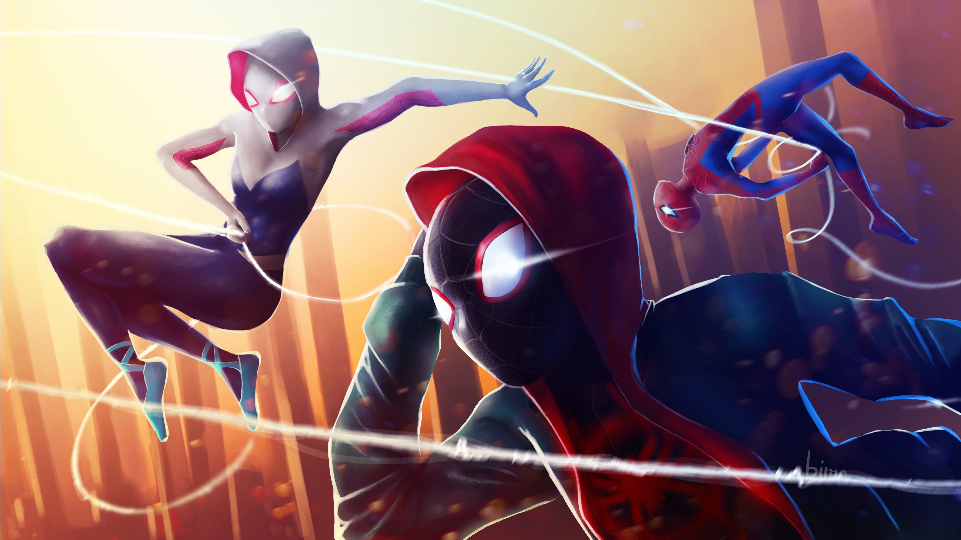 Miles Morales Swinging Through Cityscape HD Wallpaper