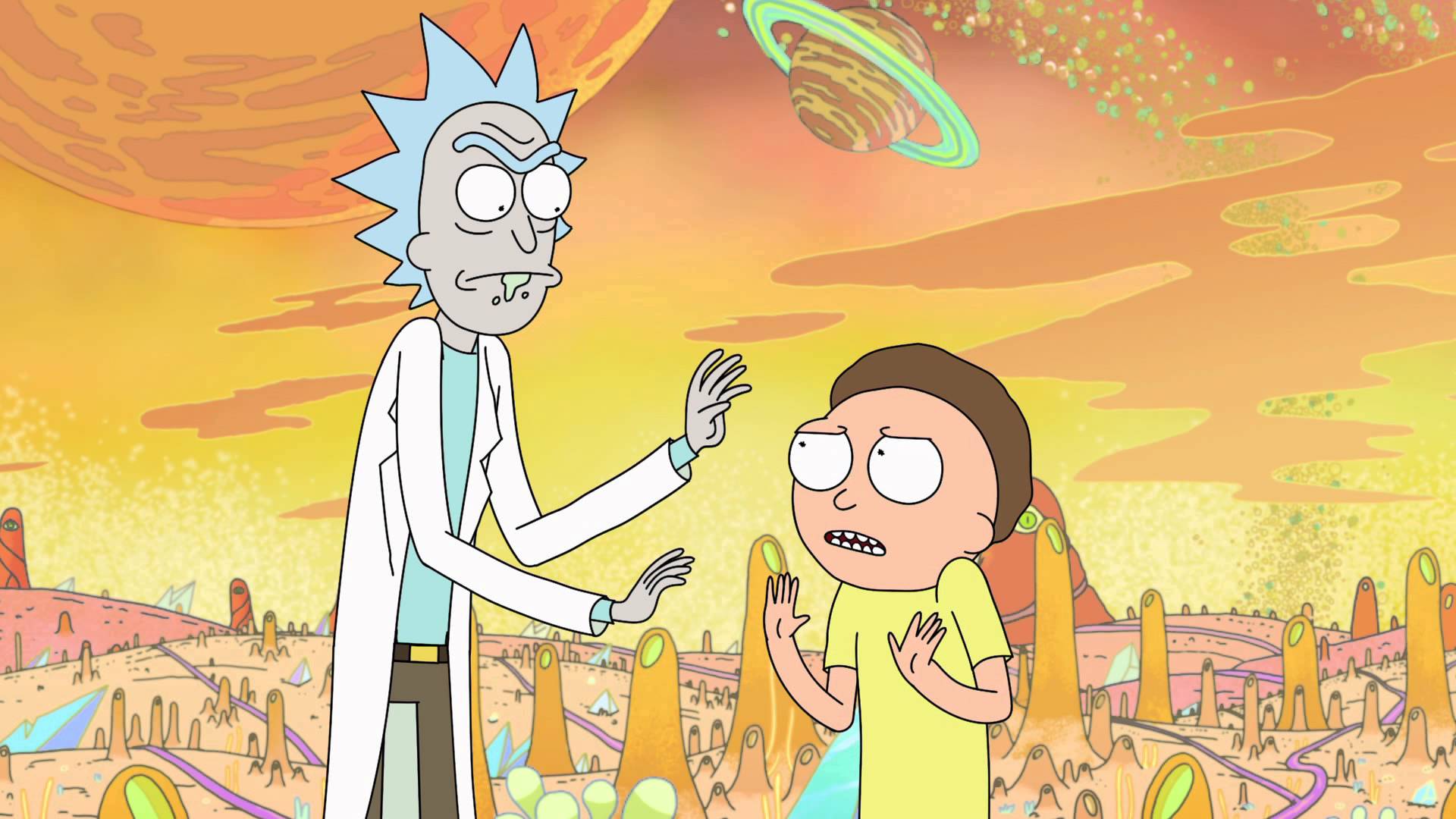 Rick and Morty in an alien landscape HD Wallpaper