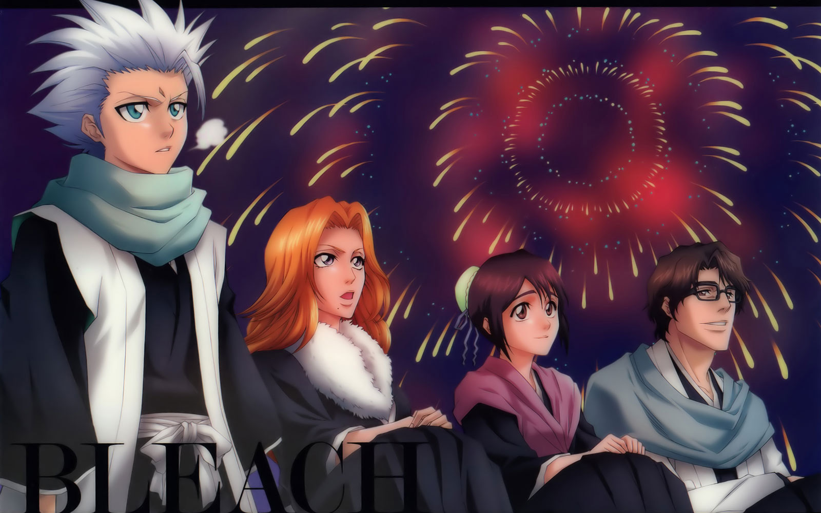 Bleach characters watching fireworks HD Wallpaper