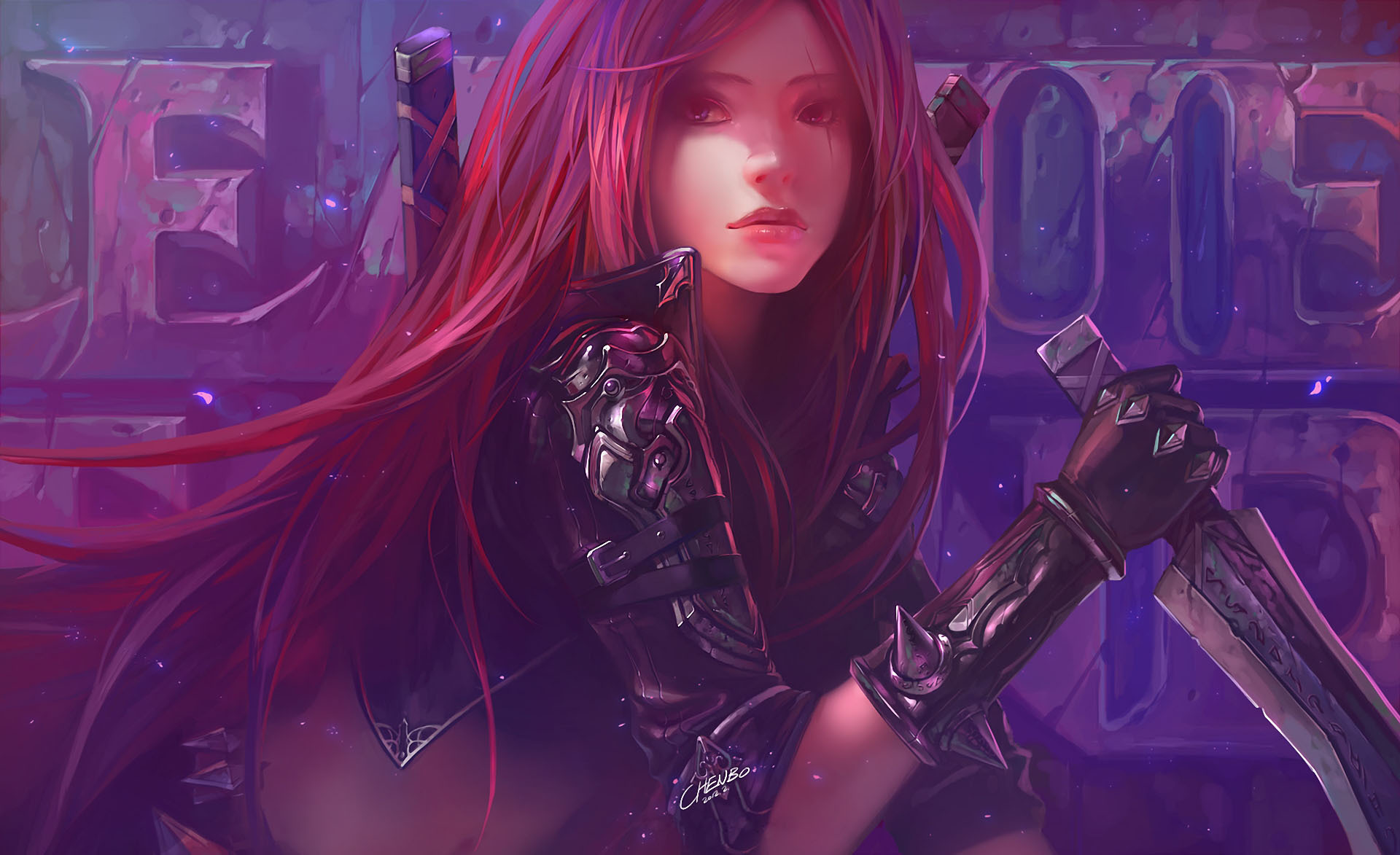 Katarina from League of Legends with swords HD Wallpaper