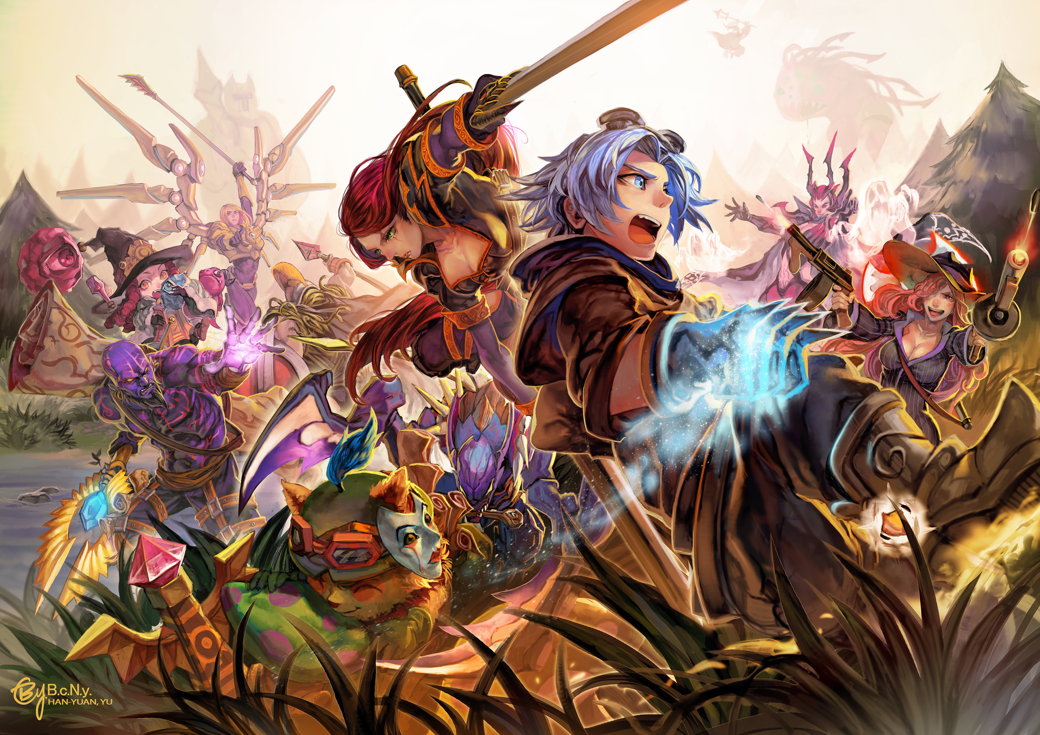 Katarina and allies from League of Legends in battle HD Wallpaper