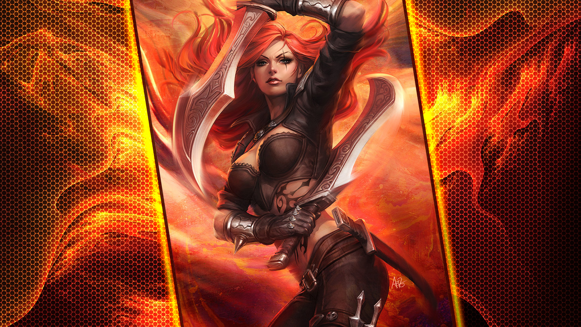 Katarina from League of Legends with twin blades HD Wallpaper