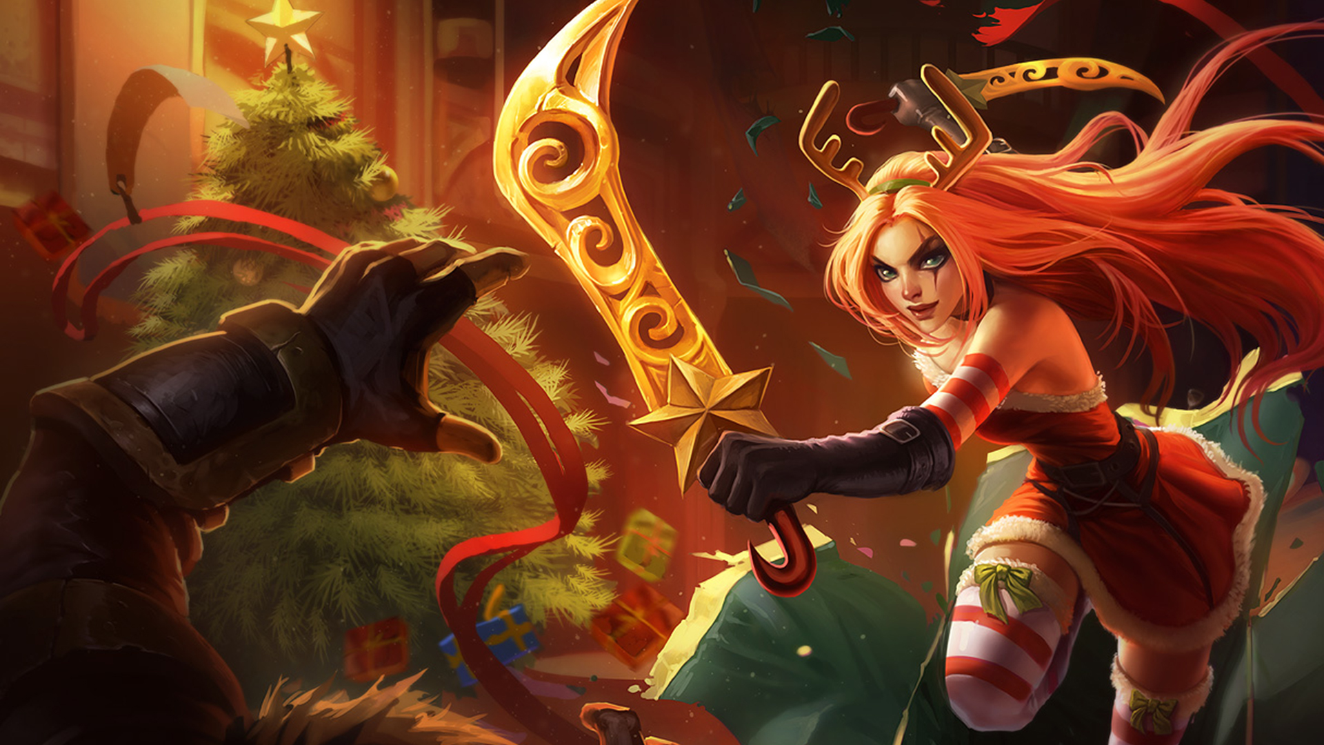 Katarina from League of Legends in Christmas attire HD Wallpaper