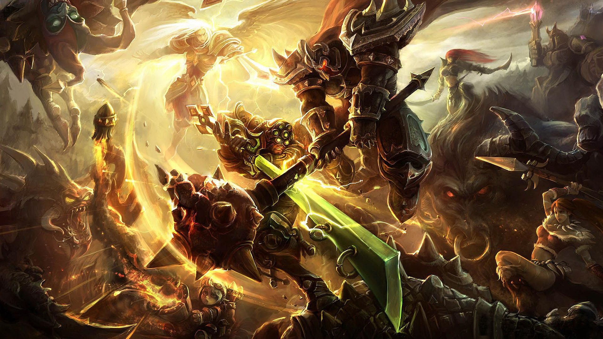 Katarina and other champions in a battle from League of Legends HD Wallpaper