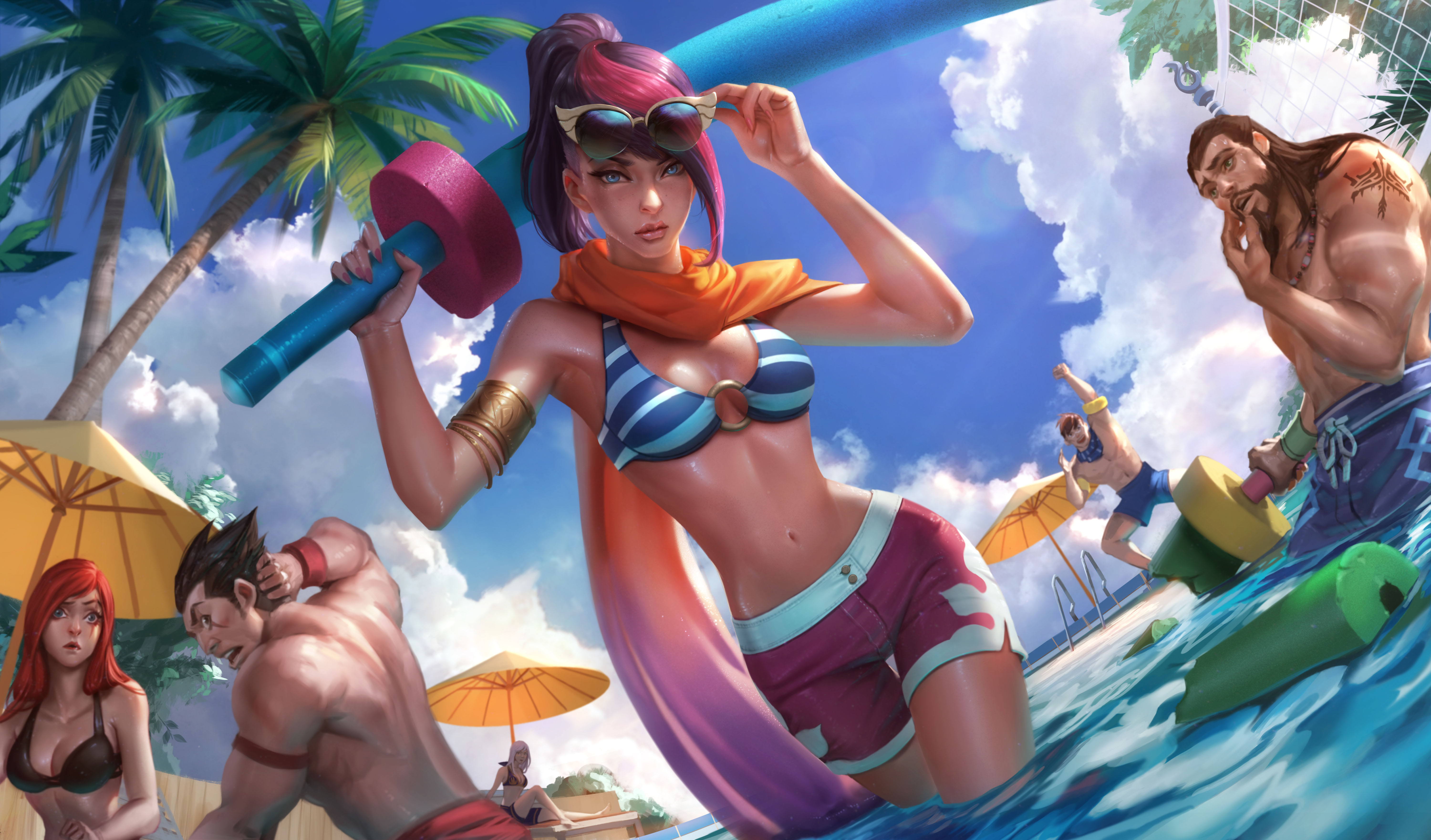 Katarina and friends at the pool from League of Legends HD Wallpaper