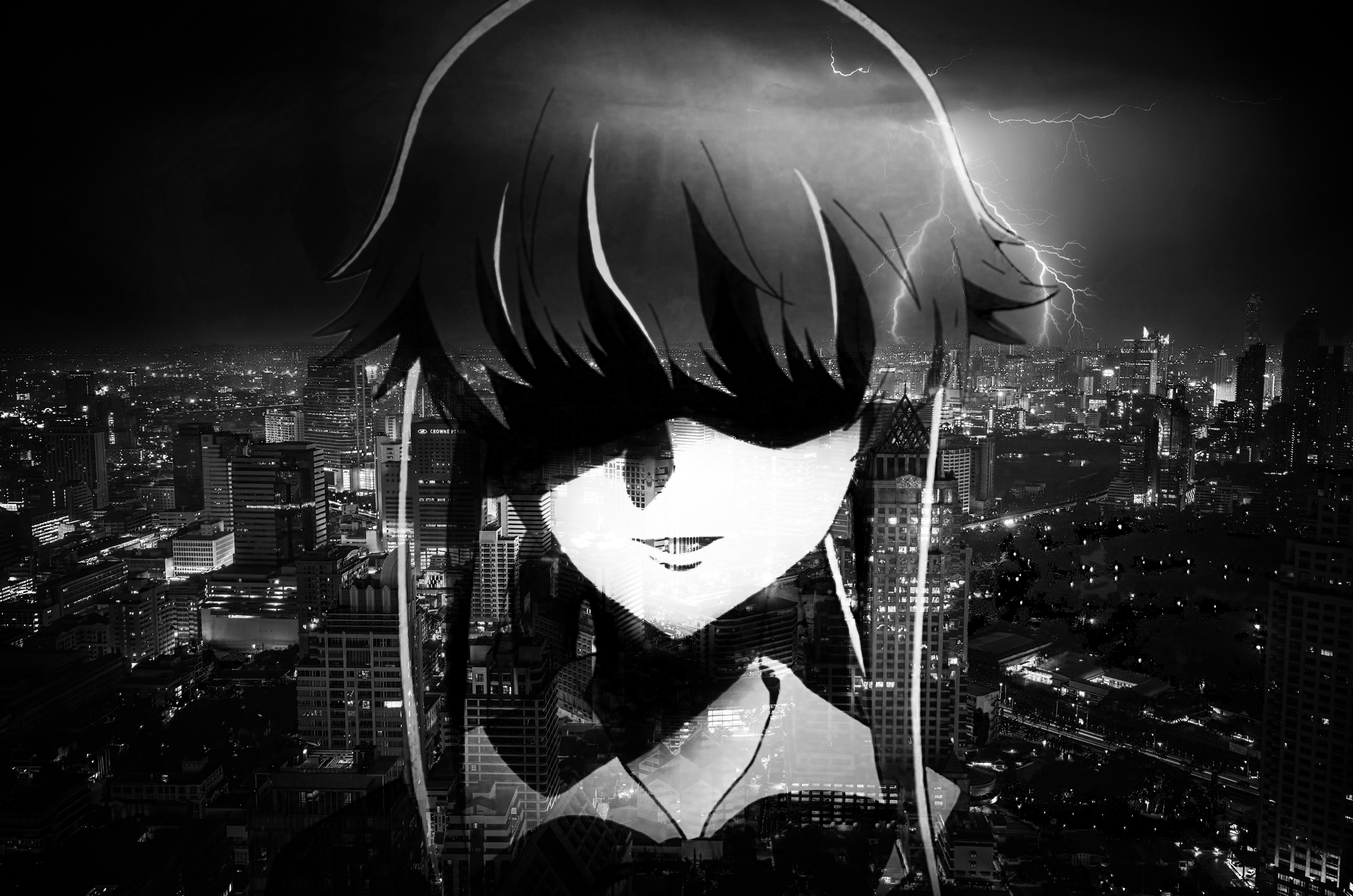 Yuno Gasai from Future Diary over a city at night HD Wallpaper