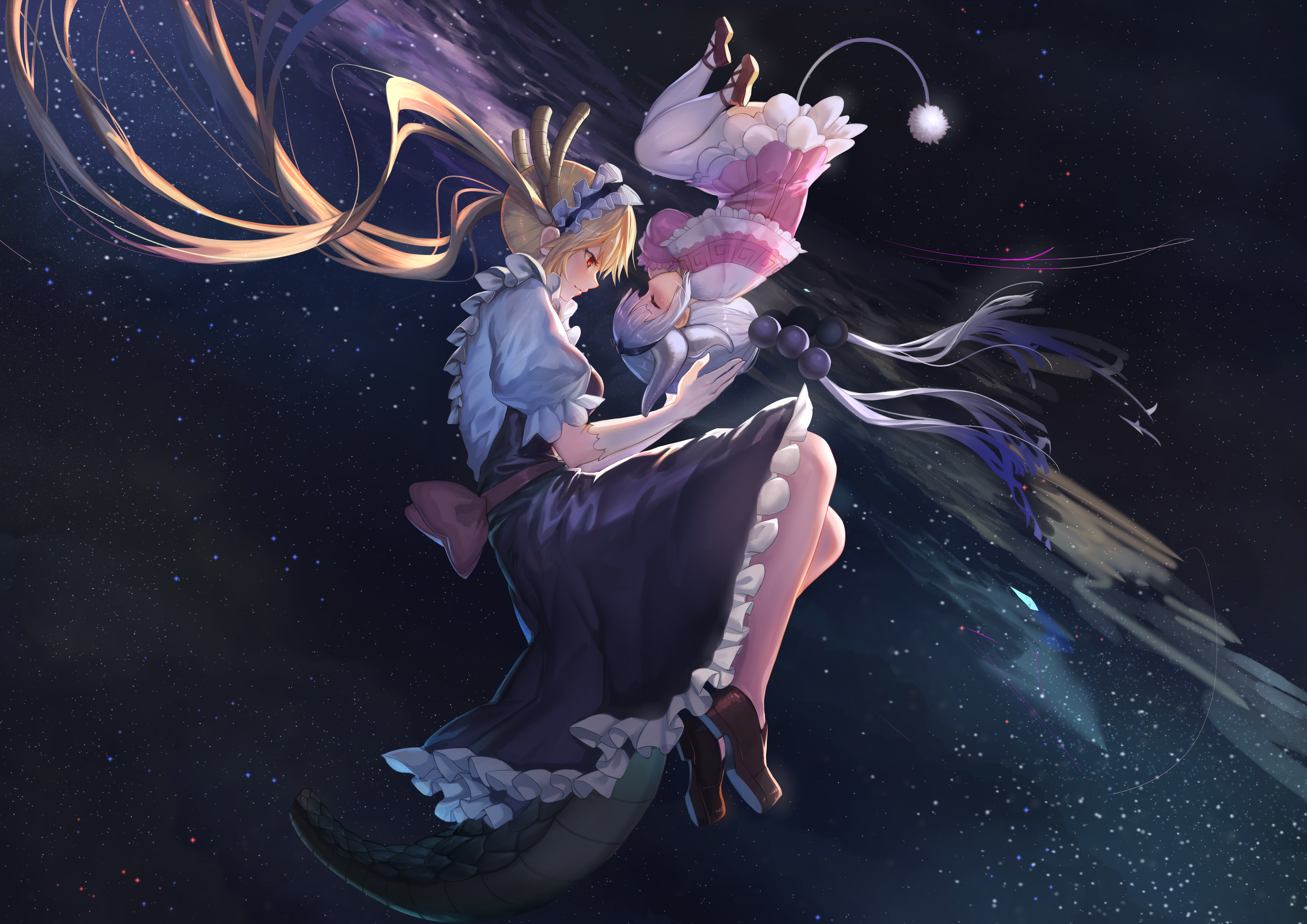 Tohru and Kanna from Miss Kobayashi's Dragon Maid in space HD Wallpaper
