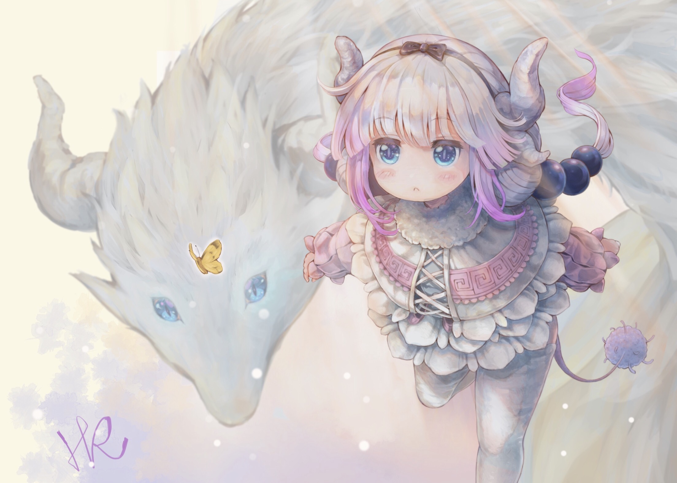 Kanna Kamui with a white dragon HD Wallpaper