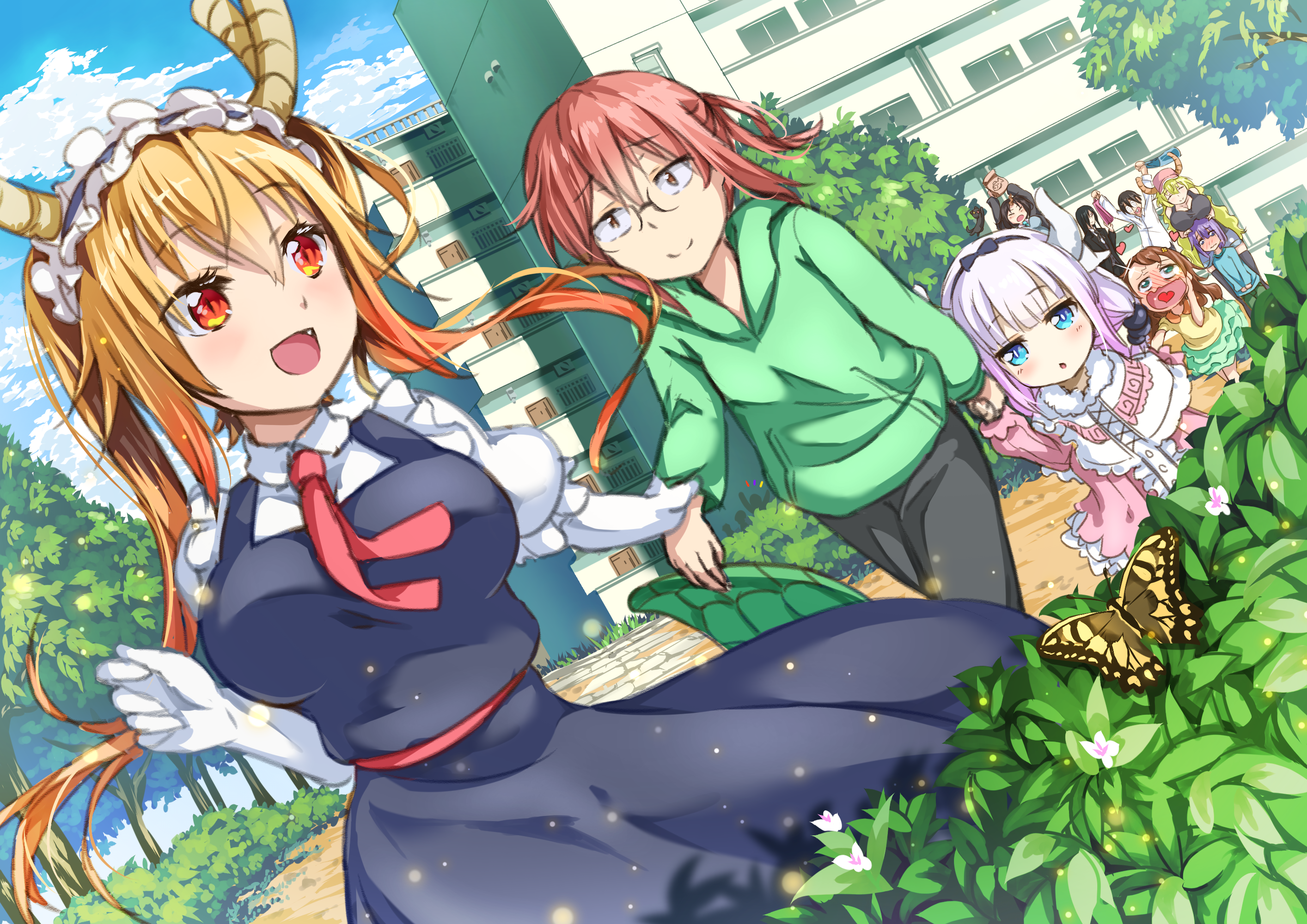 Tohru and Kobayashi from Miss Kobayashi's Dragon Maid with Kanna and others HD Wallpaper