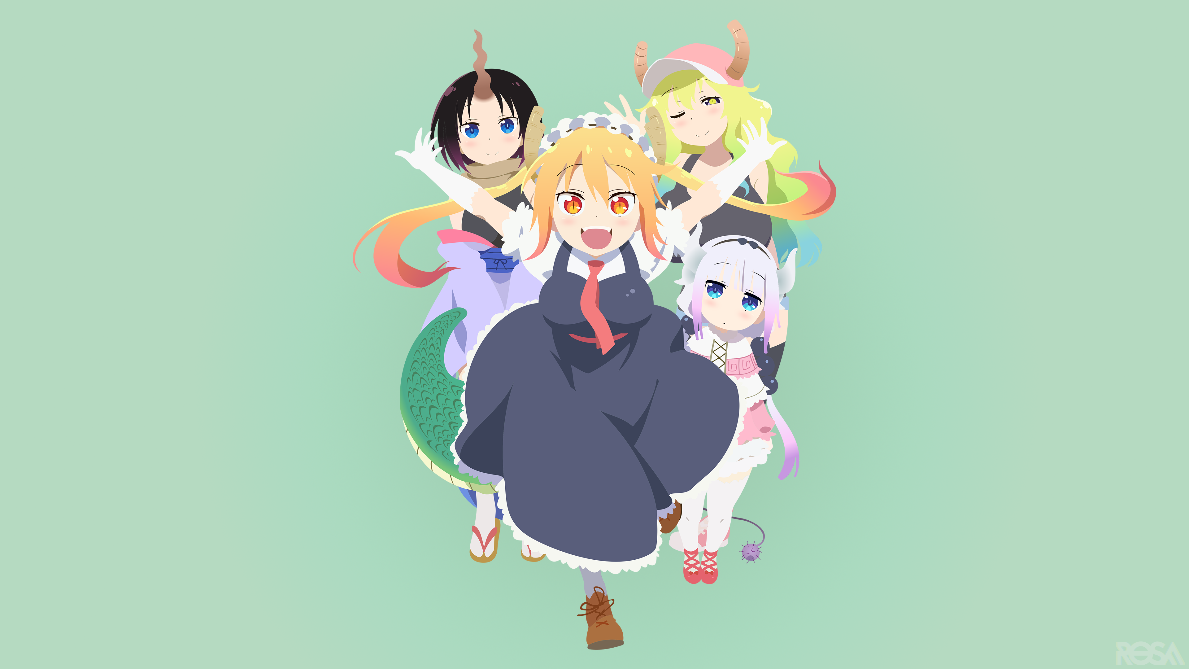Kanna Kamui and friends from Miss Kobayashi's Dragon Maid HD Wallpaper