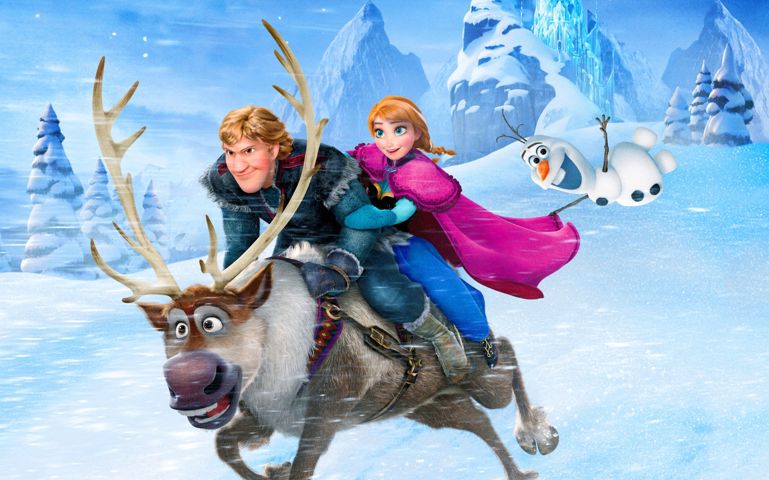 Anna and Kristoff riding Sven with Olaf from Frozen HD Wallpaper