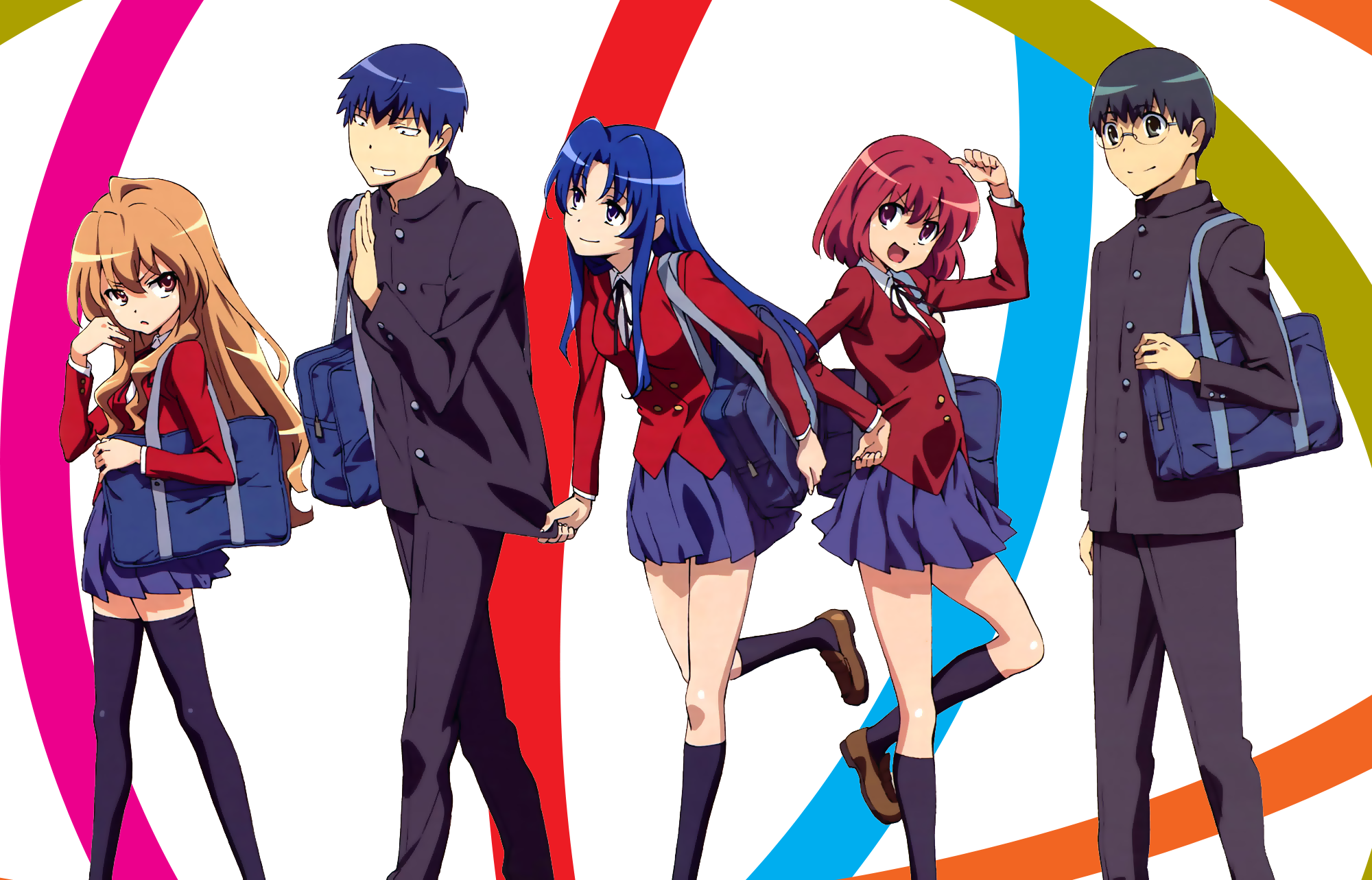 Toradora! characters Taiga Aisaka, Ryuji Takasu, Minori Kushieda, Ami Kawashima, Yusuke Kitamura HD Wallpaper