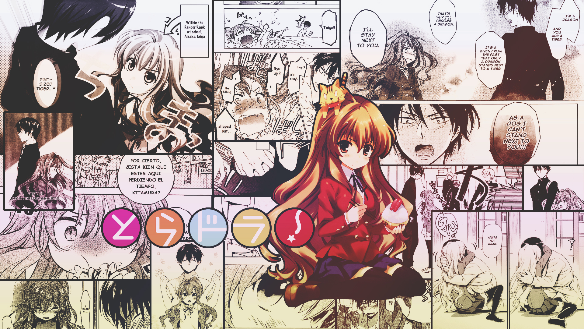 Toradora! Taiga Aisaka and Ryuji Takasu Manga Collage HD Wallpaper