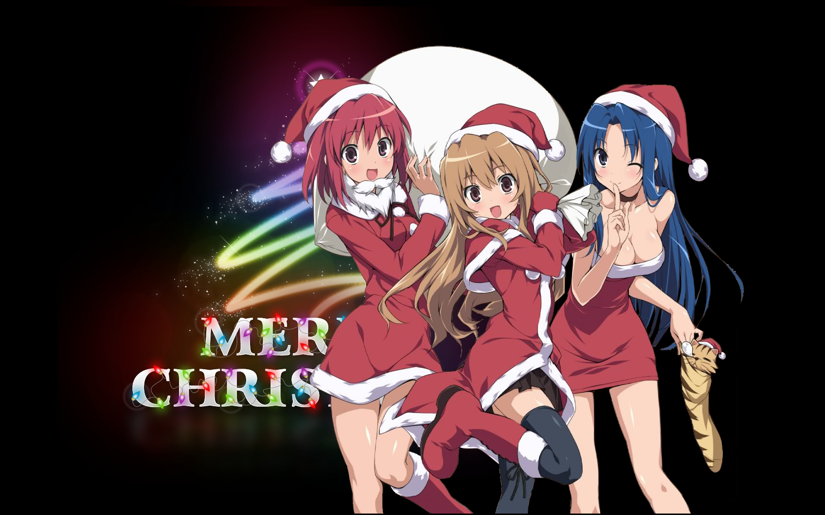 Toradora! Christmas Girls with Santa Hats HD Wallpaper