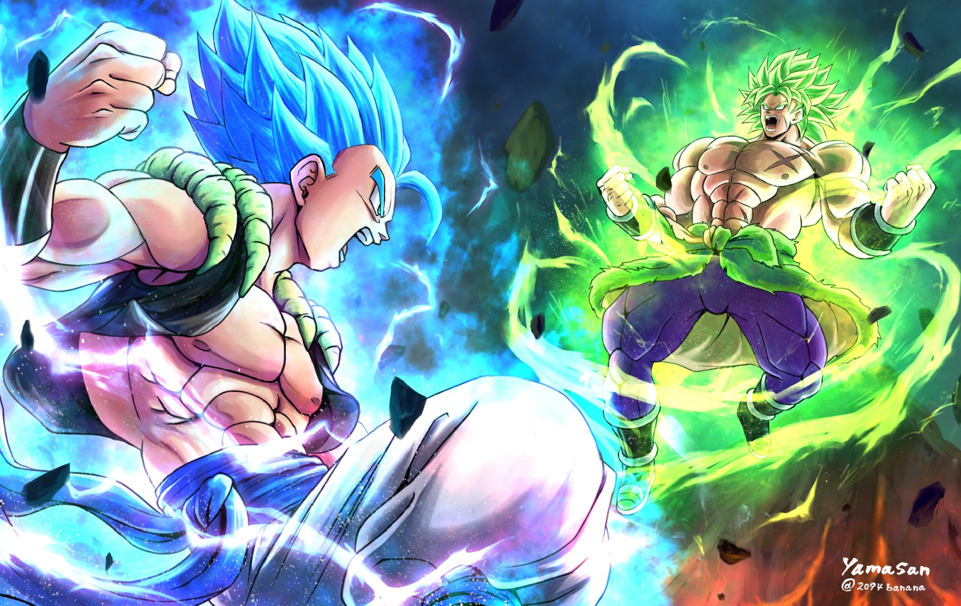 Gogeta Blue vs. Legendary Super Saiyan Broly from Dragon Ball HD Wallpaper