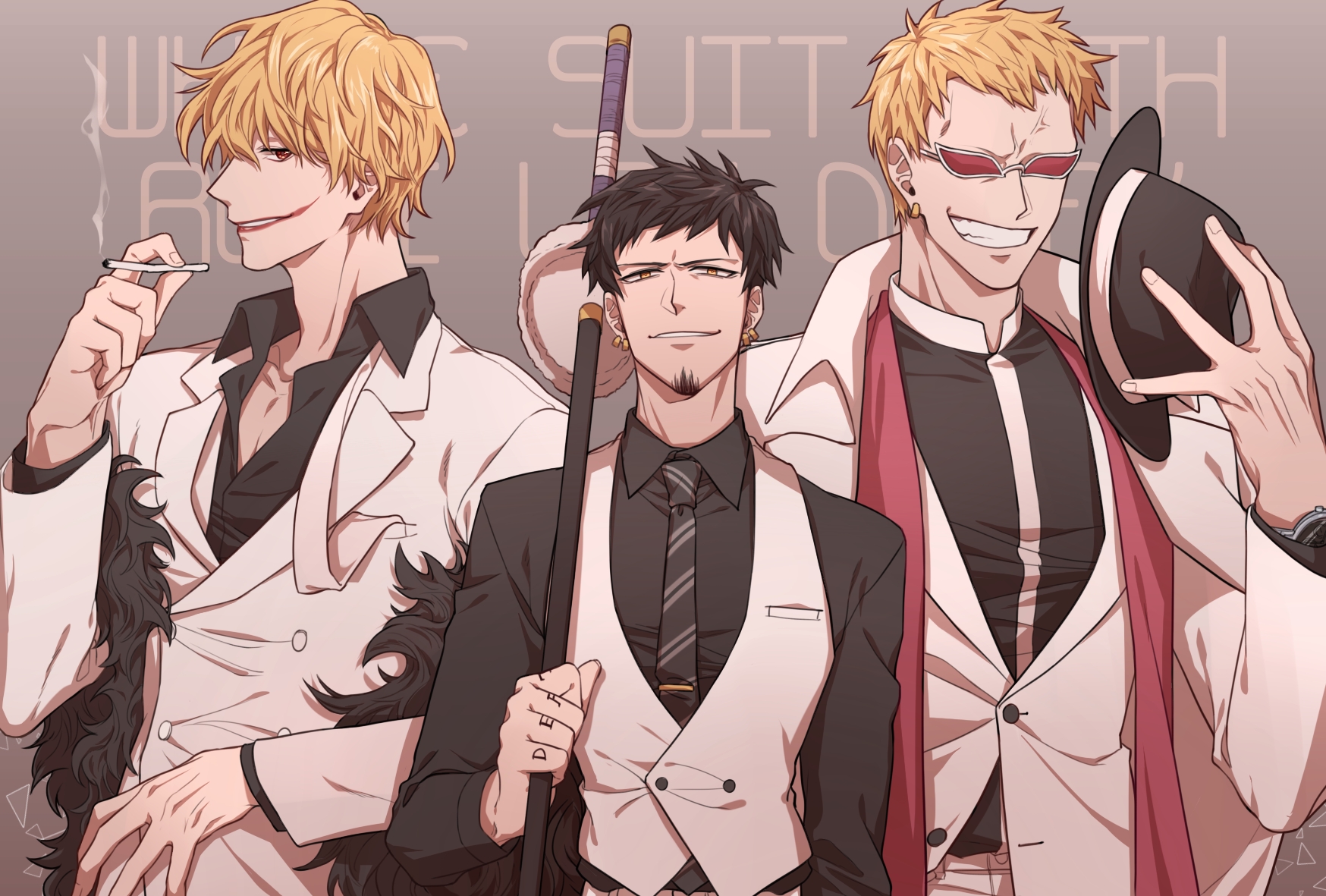 Trafalgar Law and two other men in suits HD Wallpaper