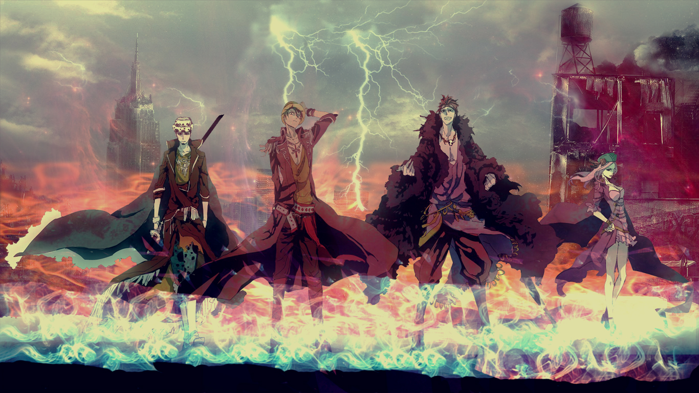 Trafalgar Law and allies in a fiery landscape HD Wallpaper