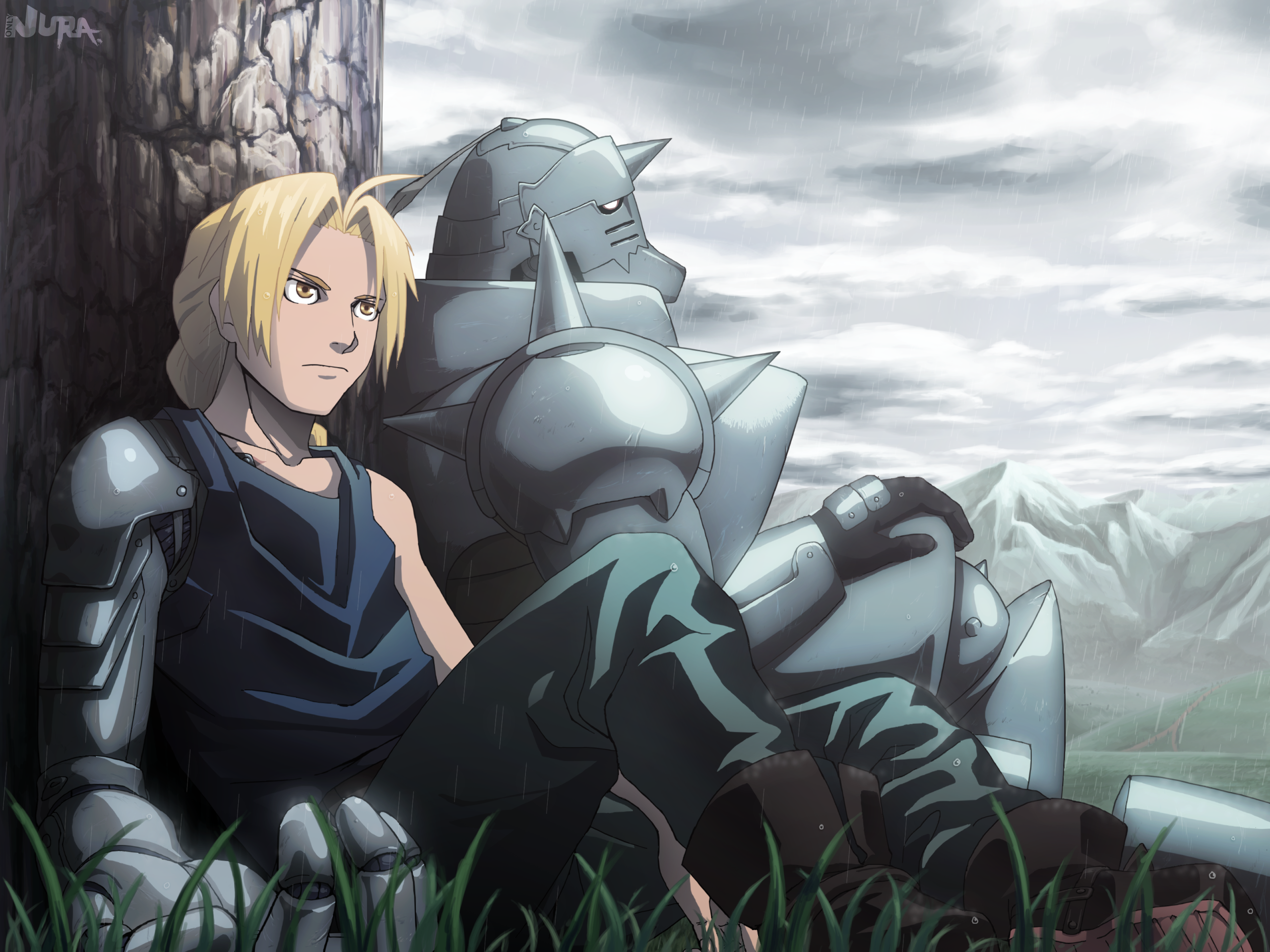 Edward and Alphonse Elric in the rain HD Wallpaper