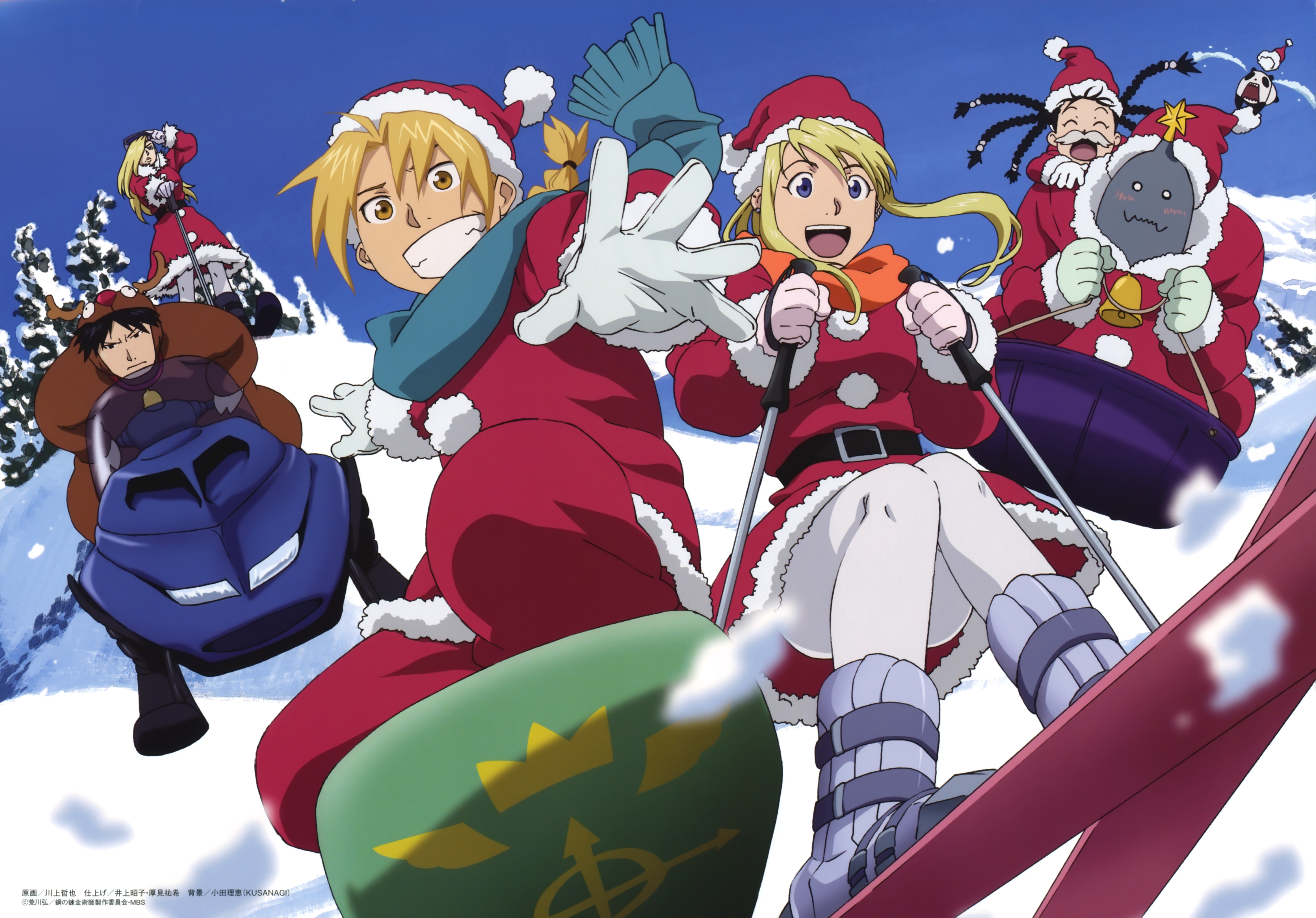 Fullmetal Alchemist Christmas Snowboarding and Skiing HD Wallpaper