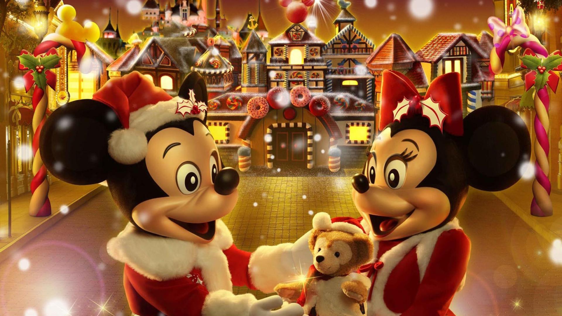 Mickey Mouse and Minnie Mouse in Christmas Village HD Wallpaper