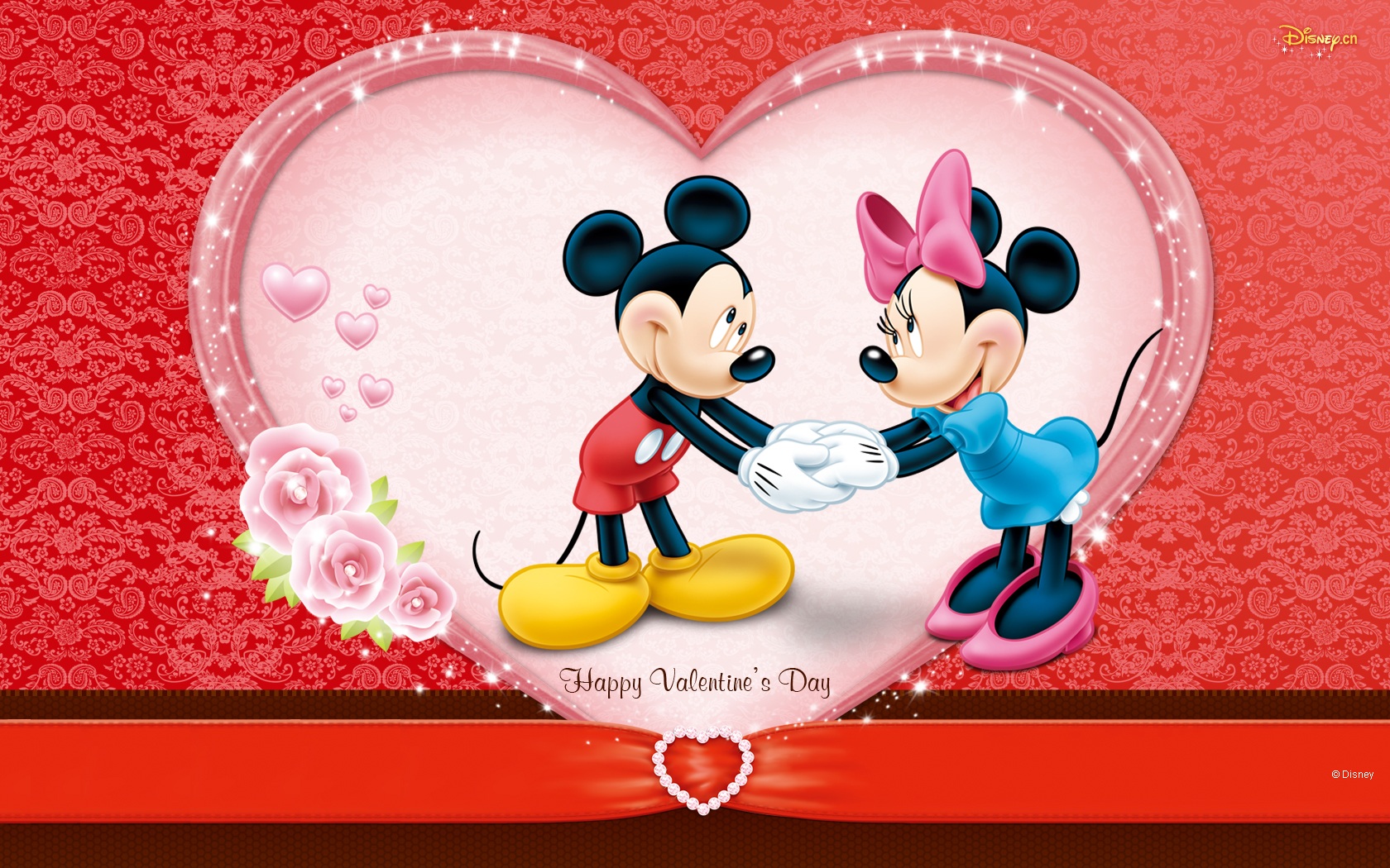 Mickey Mouse and Minnie Mouse Happy Valentine's Day HD Wallpaper