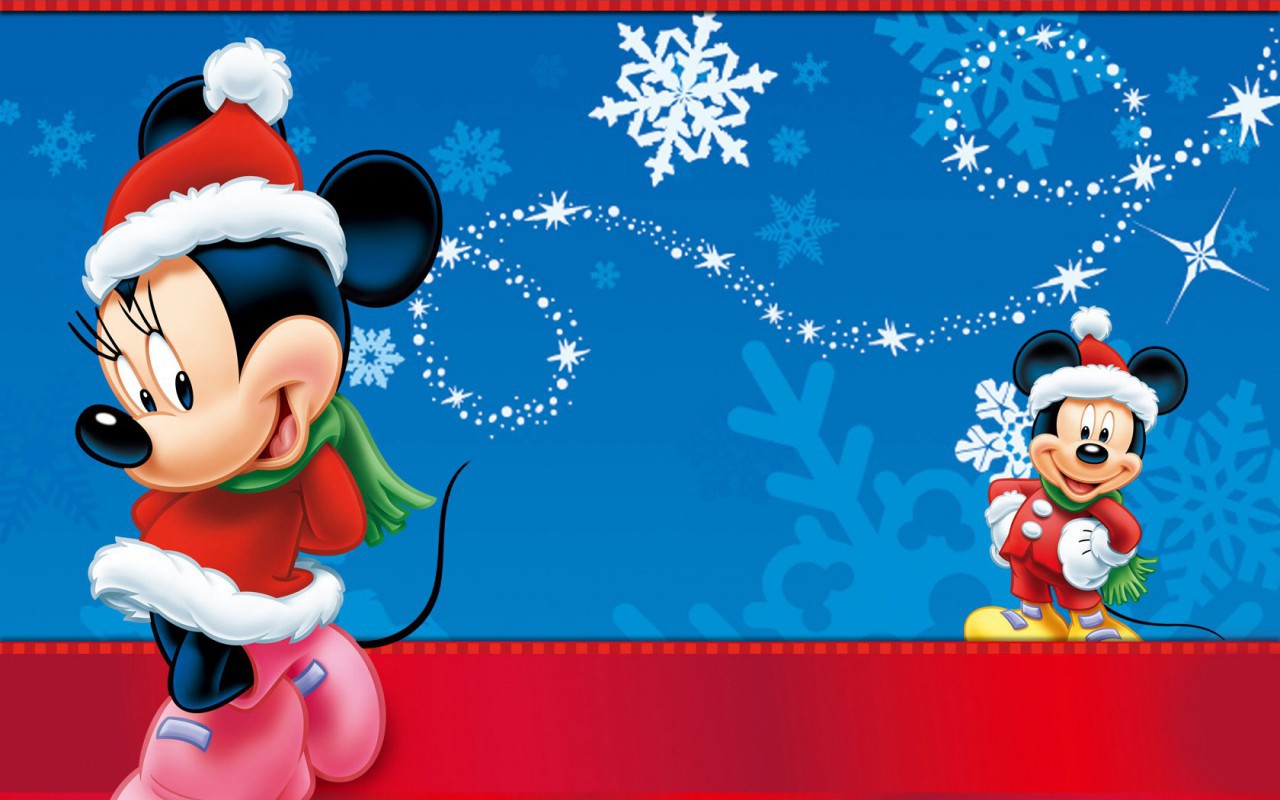 Minnie Mouse and Mickey Mouse in Christmas Outfits HD Wallpaper