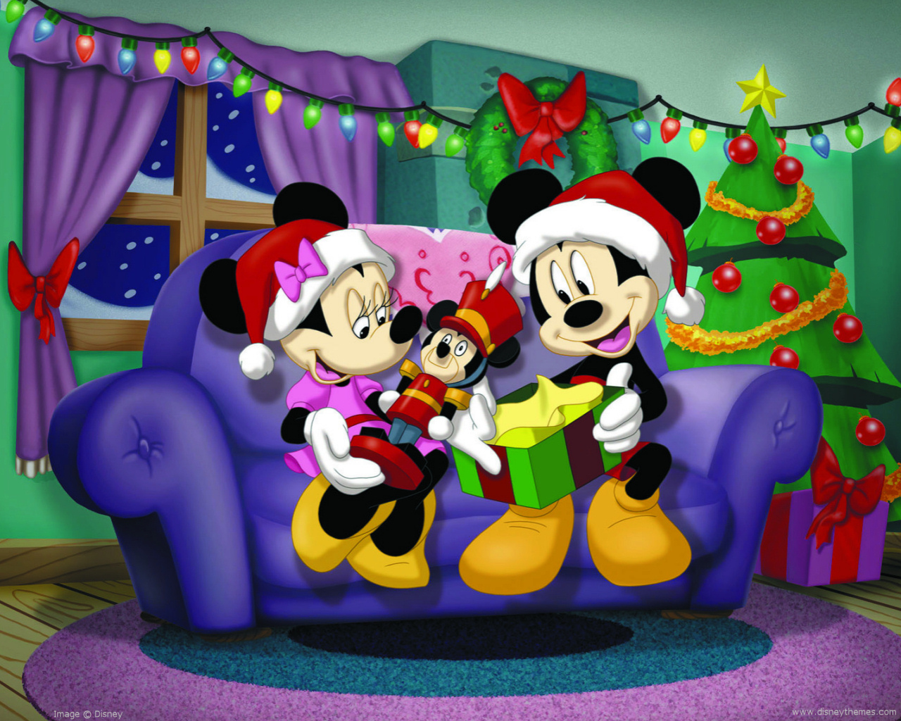 Mickey and Minnie Mouse with Christmas Gifts HD Wallpaper