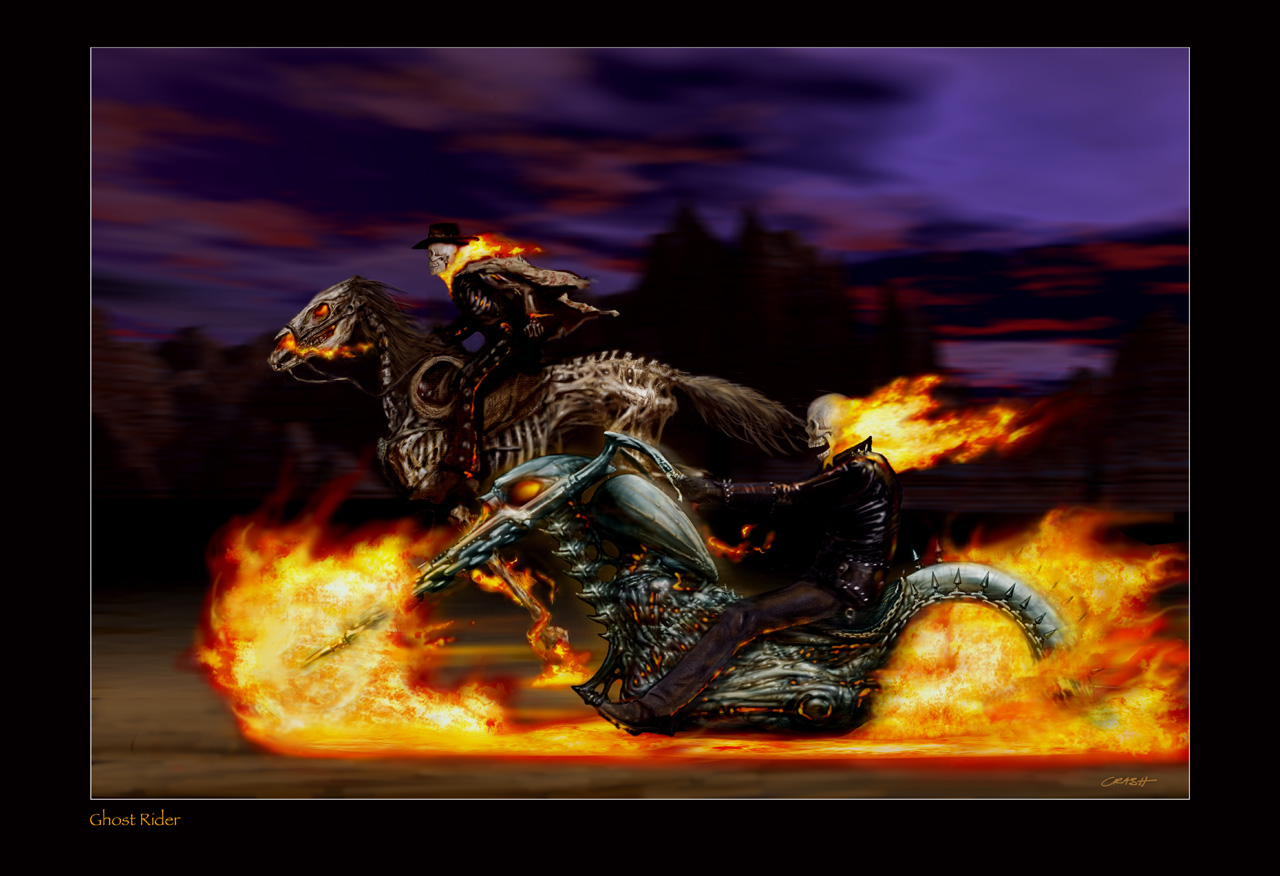 Ghost Rider on a motorcycle and horse HD Wallpaper