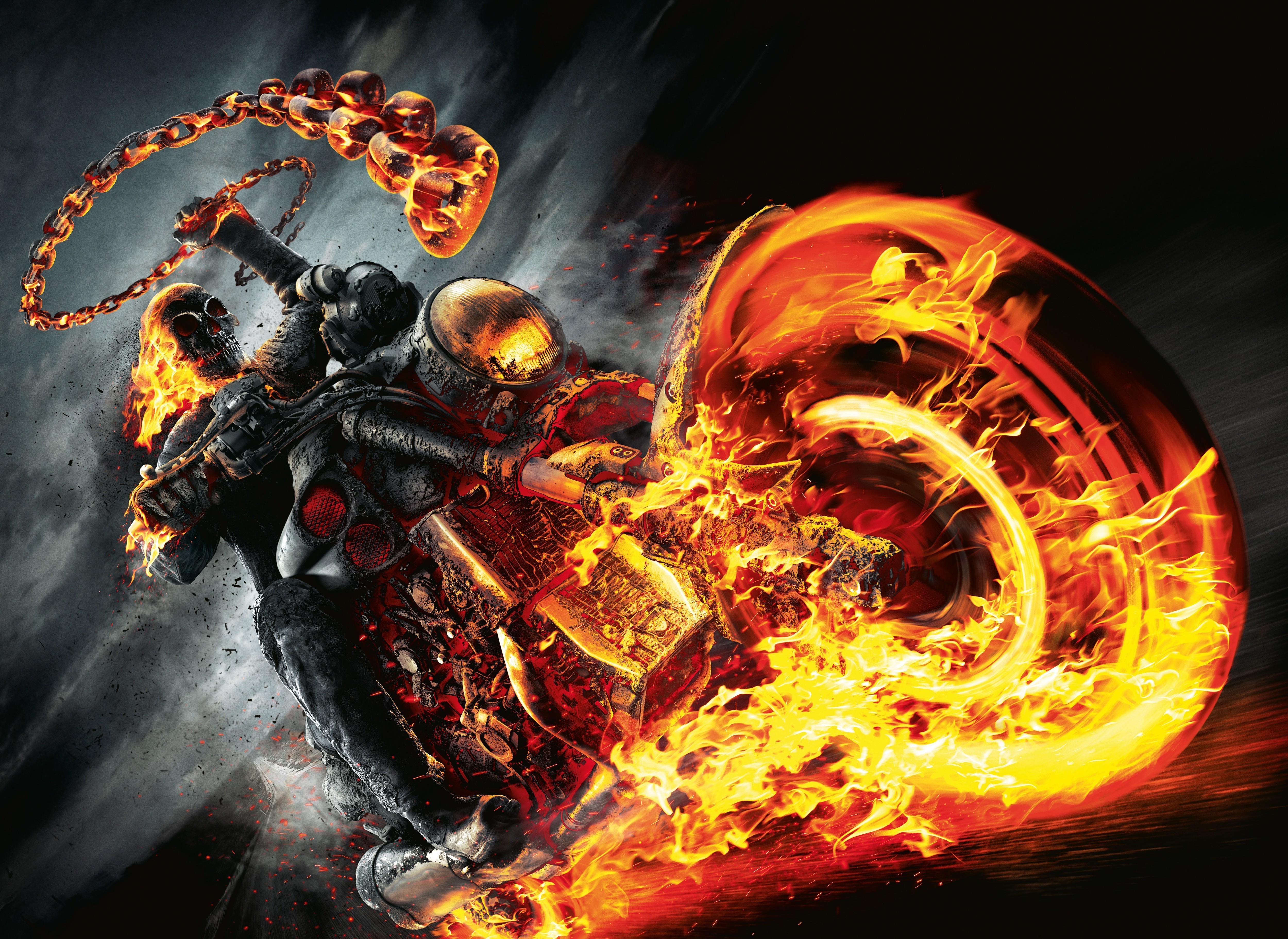 Ghost Rider on a flaming motorcycle HD Wallpaper