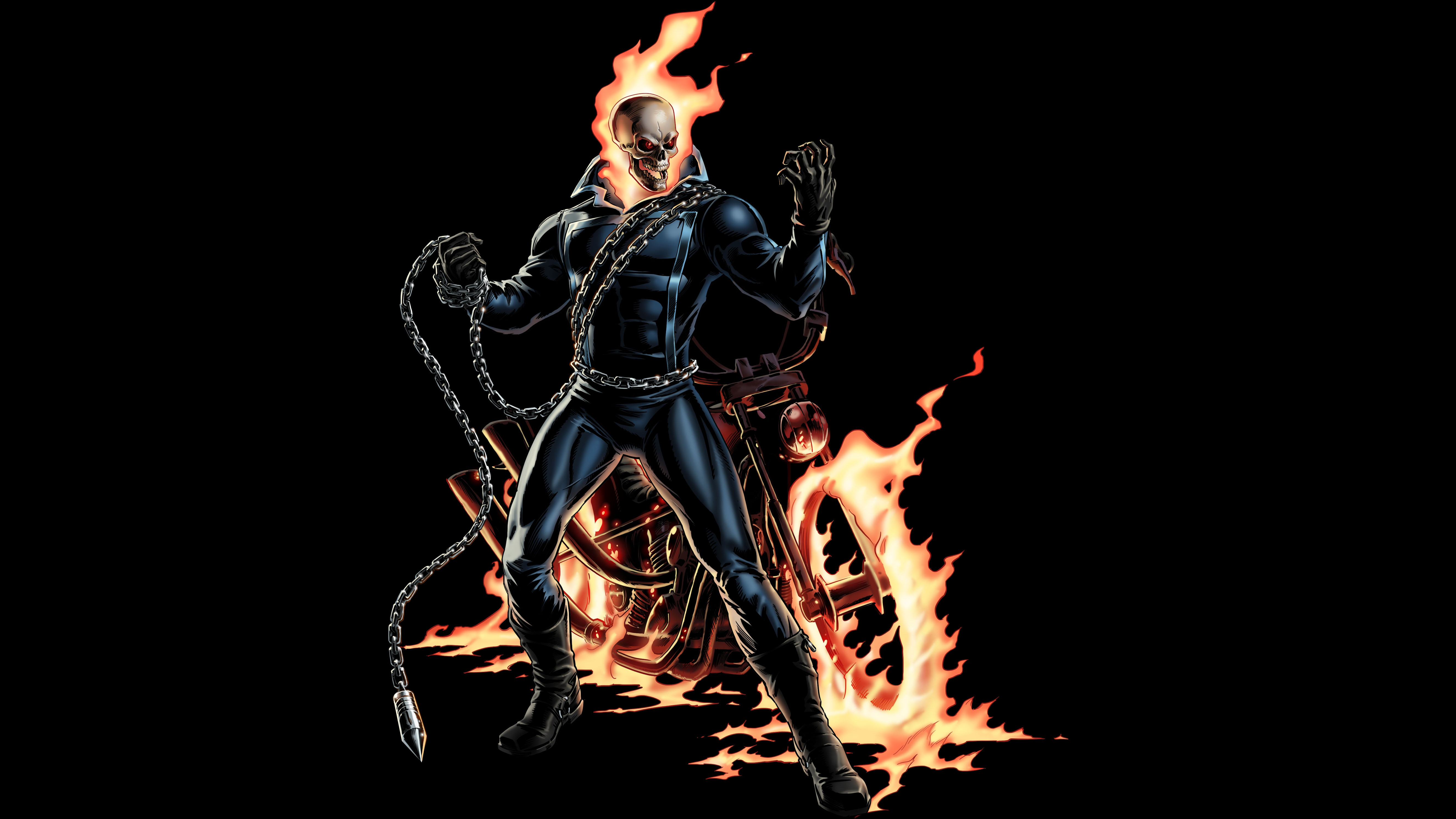 Ghost Rider with flaming skull and motorcycle HD Wallpaper