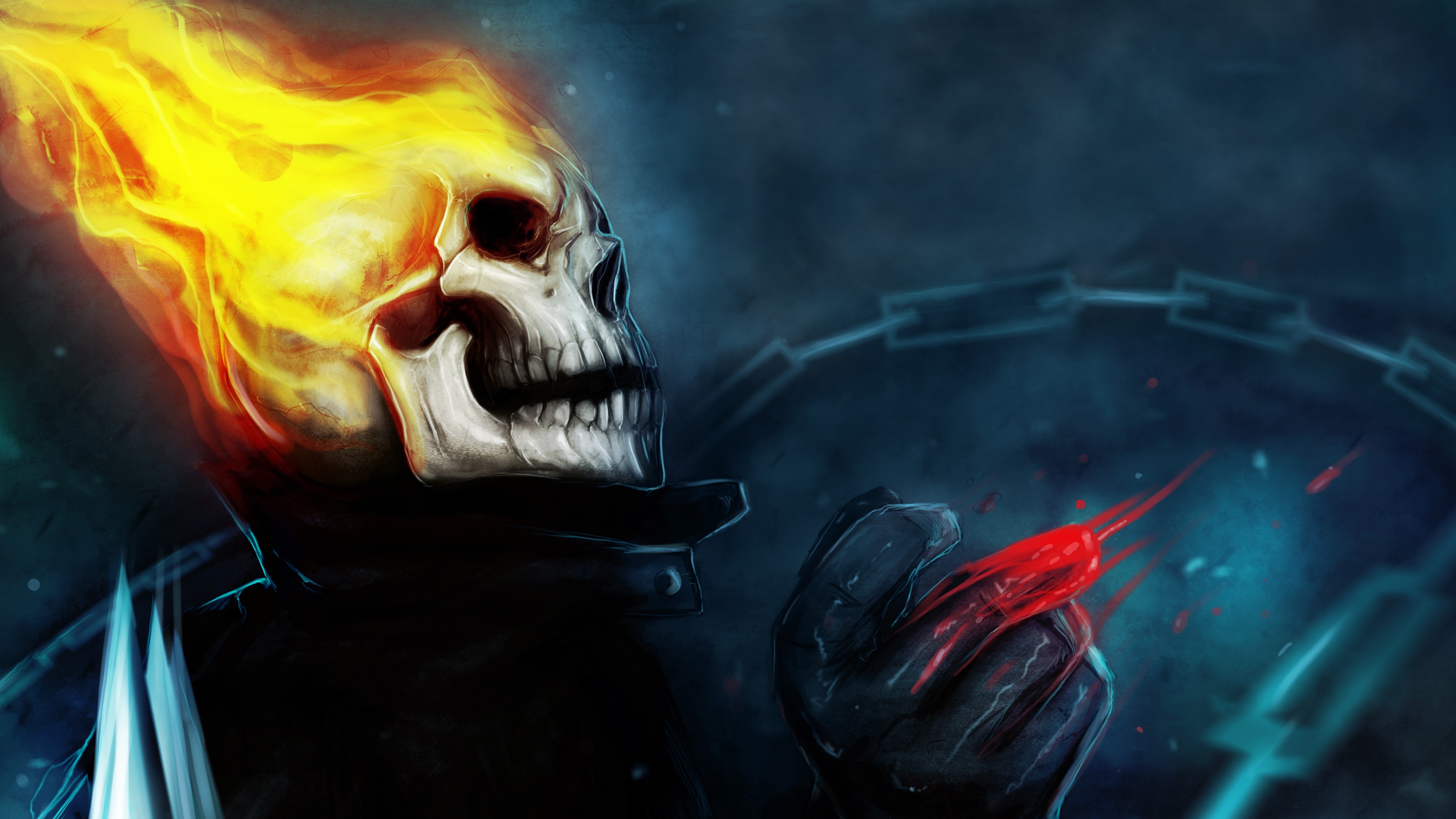 Ghost Rider with flaming skull and chain HD Wallpaper