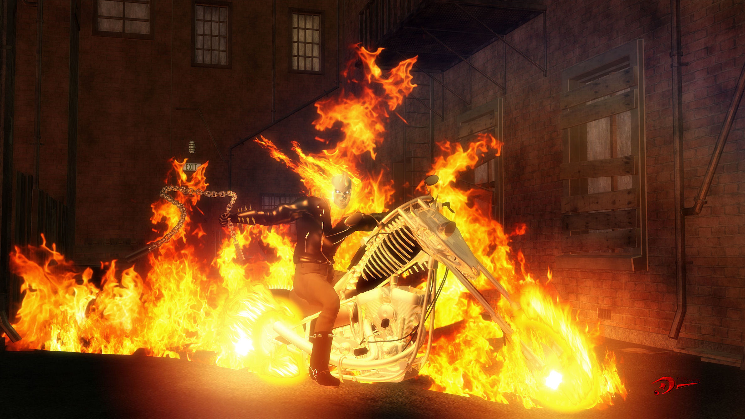 Ghost Rider on a flaming motorcycle HD Wallpaper