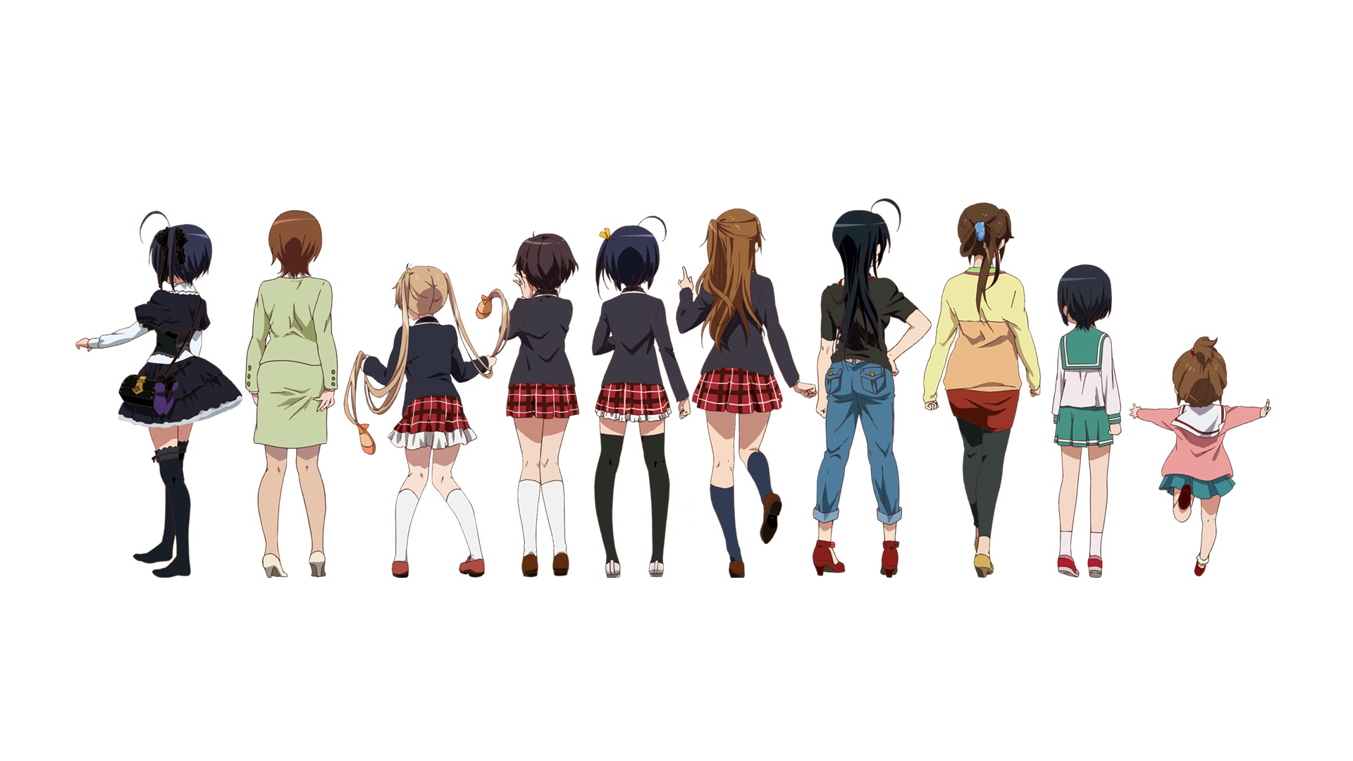 Group of anime girls standing together HD Wallpaper