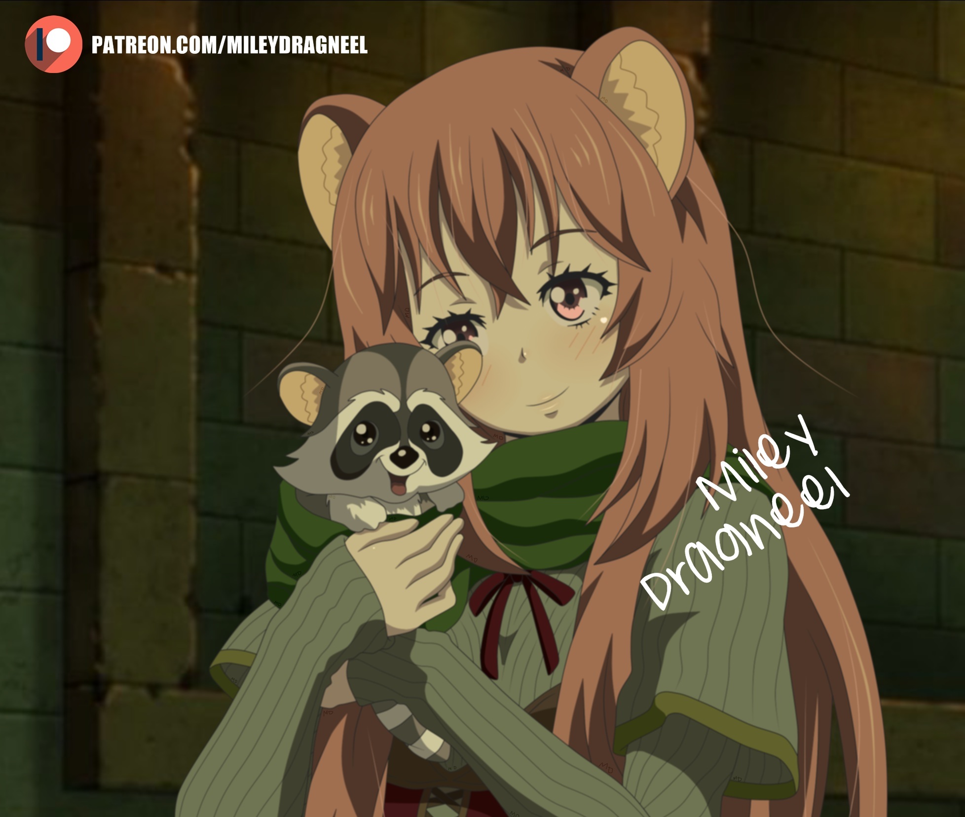 Raphtalia holding a raccoon from The Rising of the Shield Hero HD Wallpaper