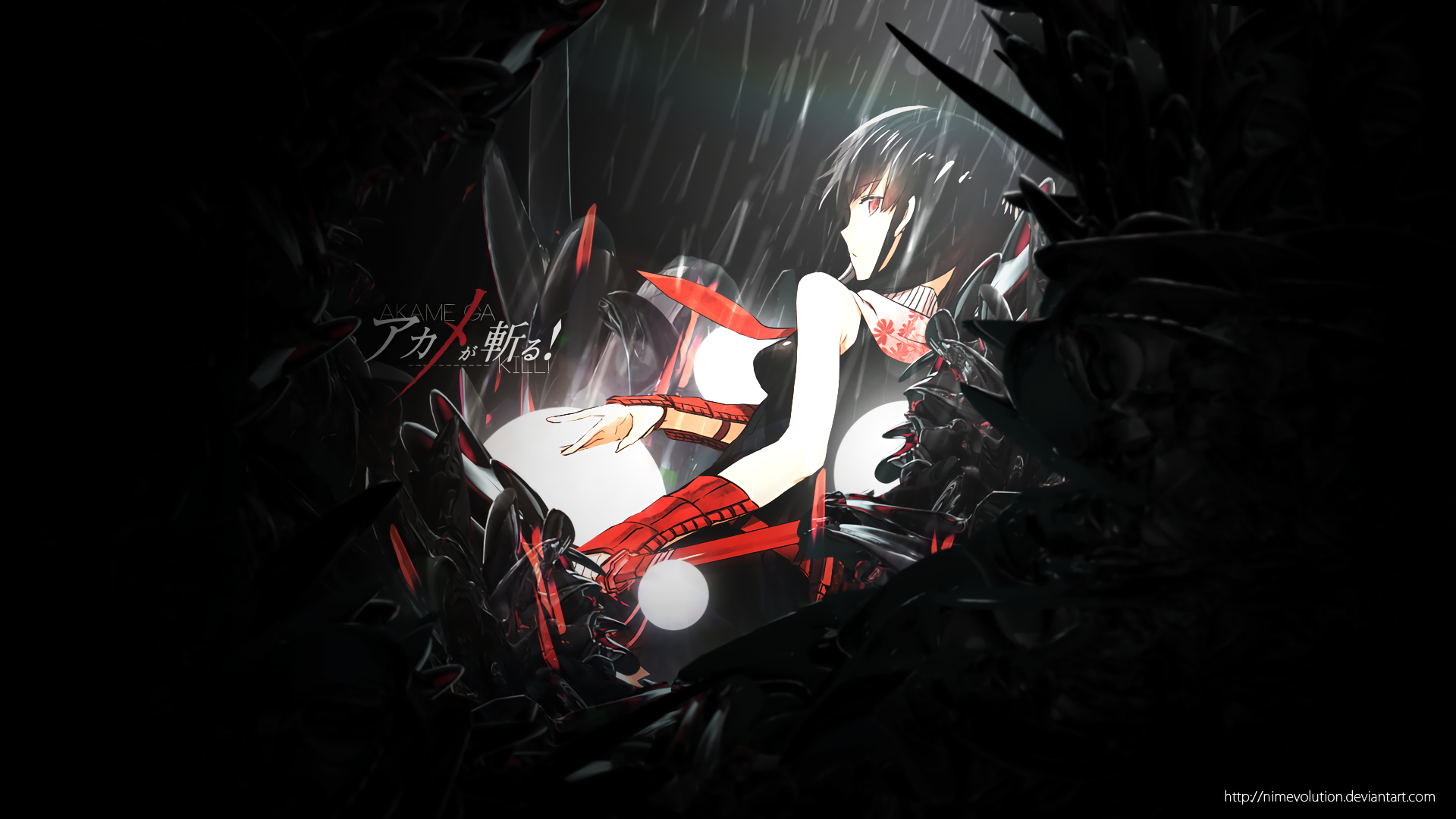 Akame from Akame Ga Kill! in dark environment HD Wallpaper