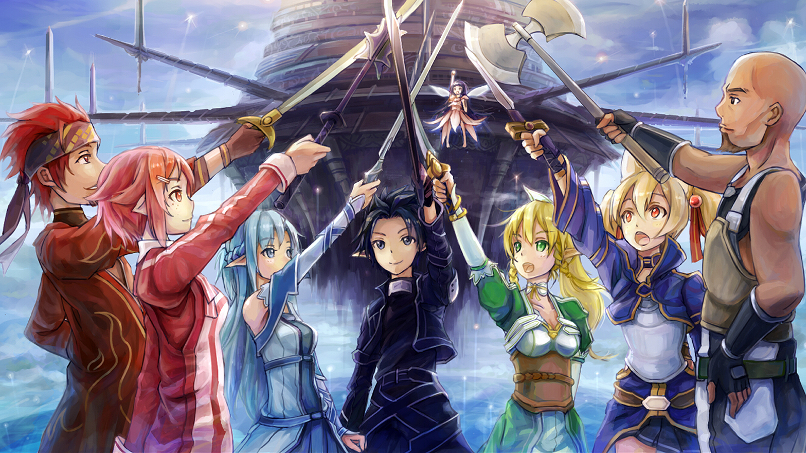 Characters from Sword Art Online holding swords HD Wallpaper