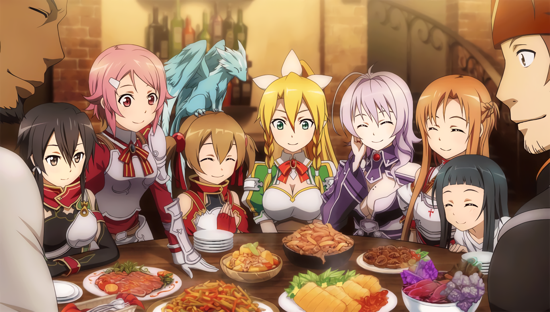 Characters from Sword Art Online eating a meal HD Wallpaper