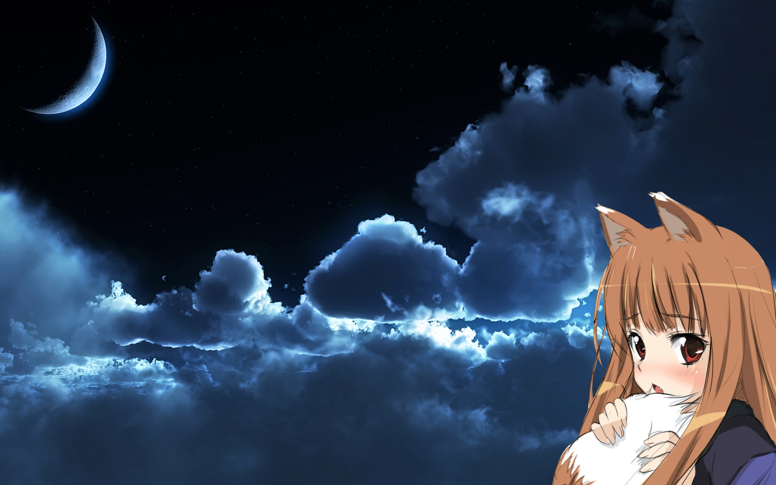 Holo from Spice & Wolf in the night sky HD Wallpaper