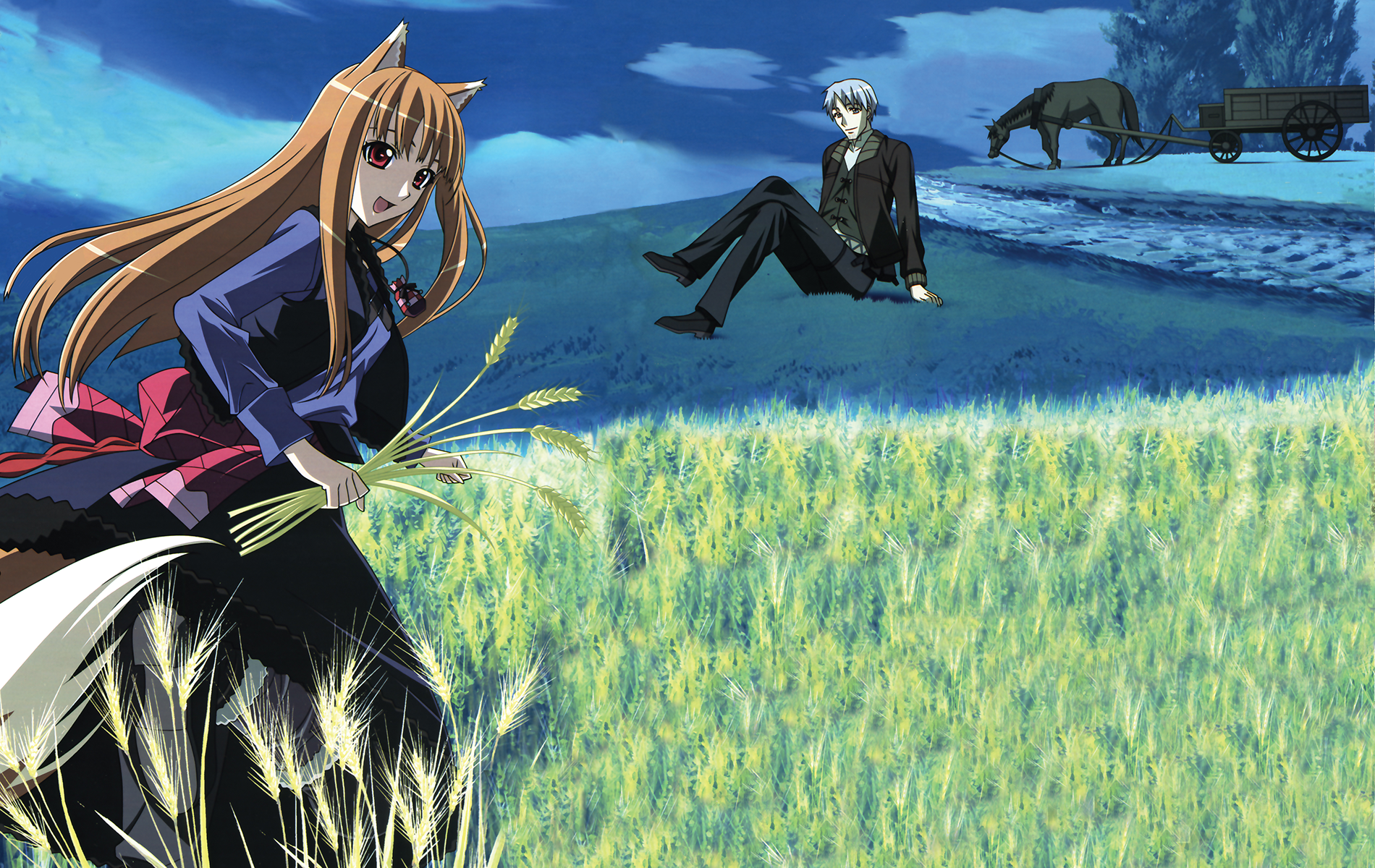 Holo from Spice & Wolf in a wheat field HD Wallpaper