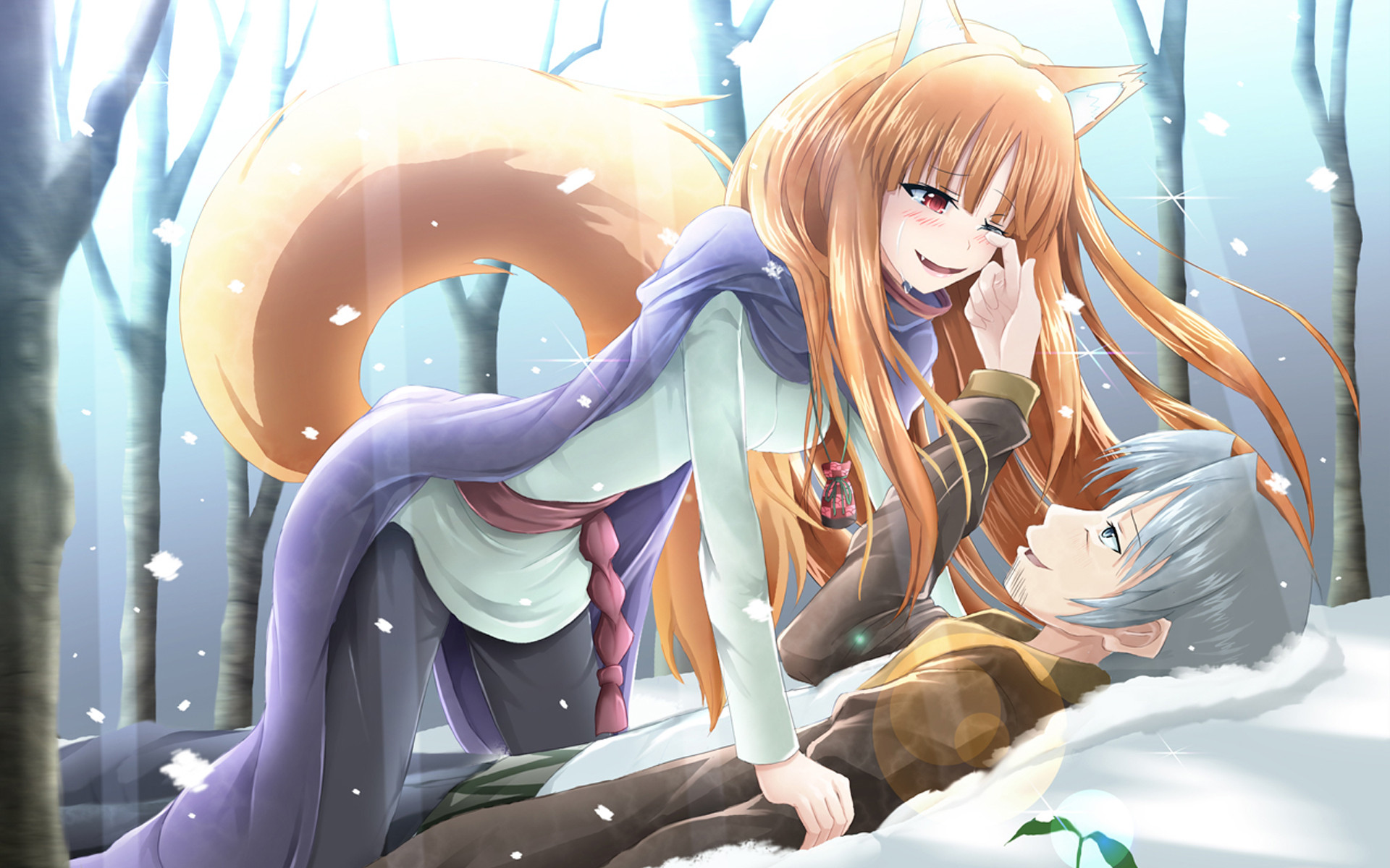 Holo from Spice & Wolf in a snowy forest HD Wallpaper